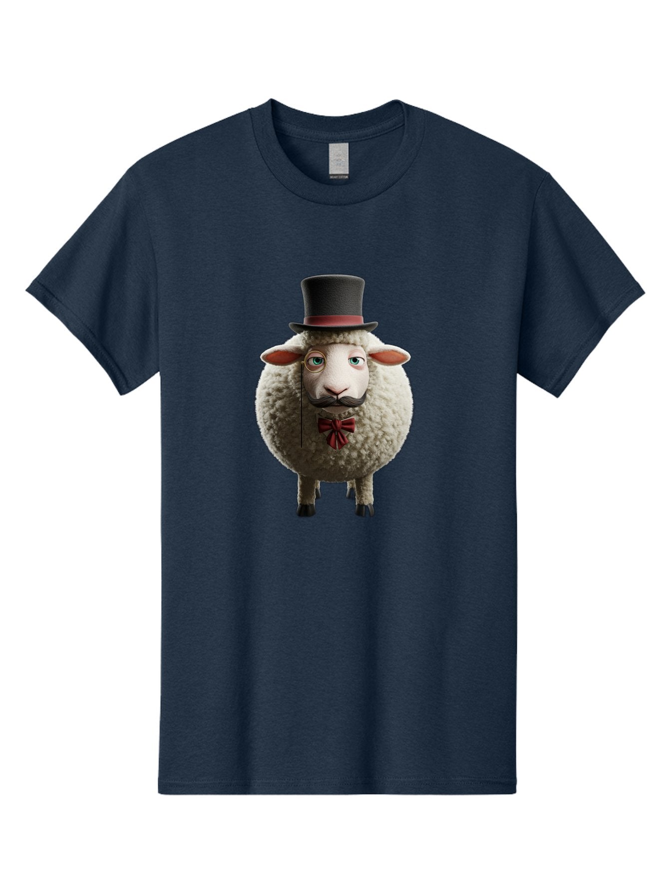 Sheep-In-Top-Hat-1 Men'S Graphic Tee, 100% Cotton, Comfortable Casual Summer Wear, Machine Washable, Sheep In A Top Hat, Cartoon Character, Funny Animal, Red Bow Tie, Black Mustache, Fluffy Sheep, Humorous Illustration, Whimsical Design, Bad552 13