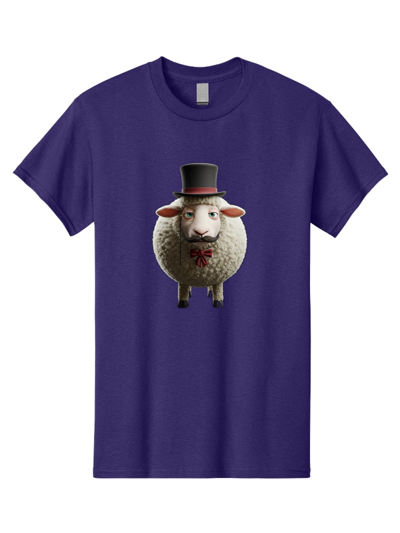Sheep-In-Top-Hat-1 Men'S Graphic Tee, 100% Cotton, Comfortable Casual Summer Wear, Machine Washable, Sheep In A Top Hat, Cartoon Character, Funny Animal, Red Bow Tie, Black Mustache, Fluffy Sheep, Humorous Illustration, Whimsical Design, Bad552 6