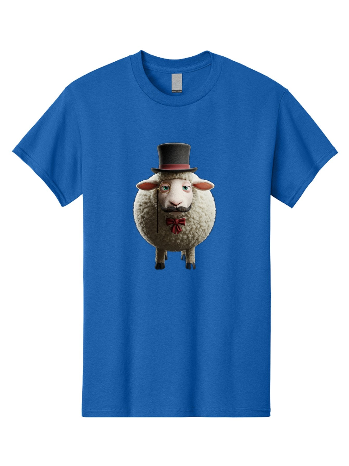 Sheep-In-Top-Hat-1 Men'S Graphic Tee, 100% Cotton, Comfortable Casual Summer Wear, Machine Washable, Sheep In A Top Hat, Cartoon Character, Funny Animal, Red Bow Tie, Black Mustache, Fluffy Sheep, Humorous Illustration, Whimsical Design, Bad552 7