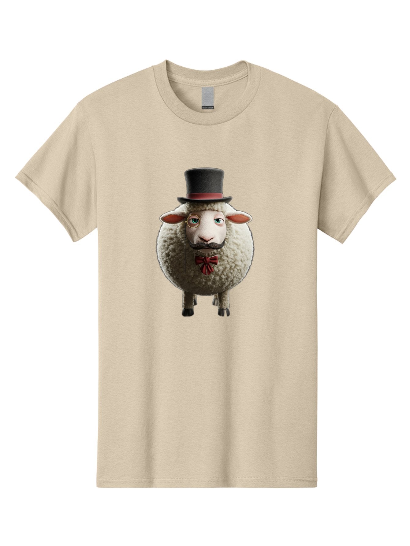 Sheep-In-Top-Hat-1 Men'S Graphic Tee, 100% Cotton, Comfortable Casual Summer Wear, Machine Washable, Sheep In A Top Hat, Cartoon Character, Funny Animal, Red Bow Tie, Black Mustache, Fluffy Sheep, Humorous Illustration, Whimsical Design, Bad552 5