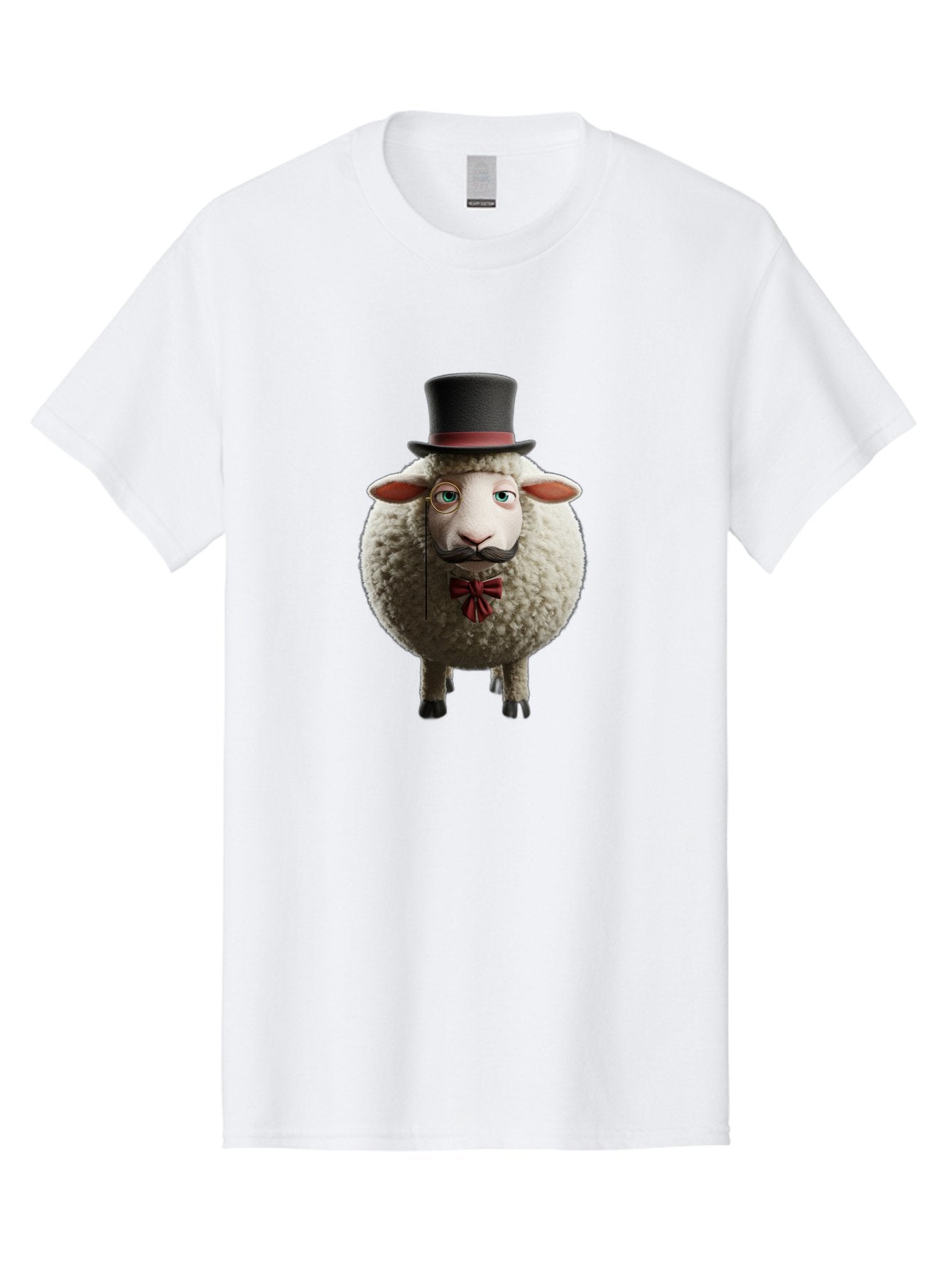 Sheep-In-Top-Hat-1 Men'S Graphic Tee, 100% Cotton, Comfortable Casual Summer Wear, Machine Washable, Sheep In A Top Hat, Cartoon Character, Funny Animal, Red Bow Tie, Black Mustache, Fluffy Sheep, Humorous Illustration, Whimsical Design, Bad552 11