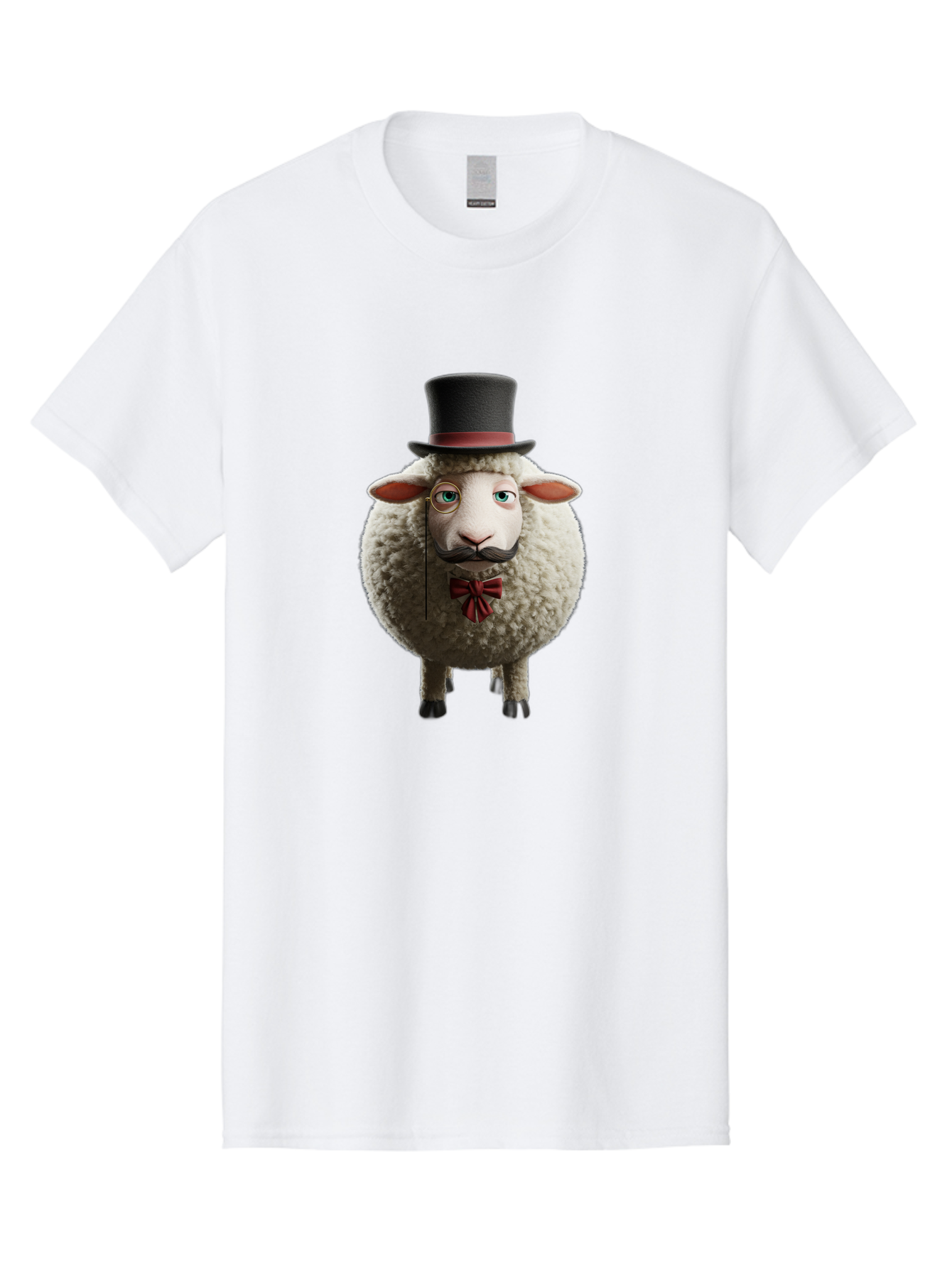 Sheep-In-Top-Hat-1 Men'S Graphic Tee, 100% Cotton, Comfortable Casual Summer Wear, Machine Washable, Sheep In A Top Hat, Cartoon Character, Funny Animal, Red Bow Tie, Black Mustache, Fluffy Sheep, Humorous Illustration, Whimsical Design, Bad552 4