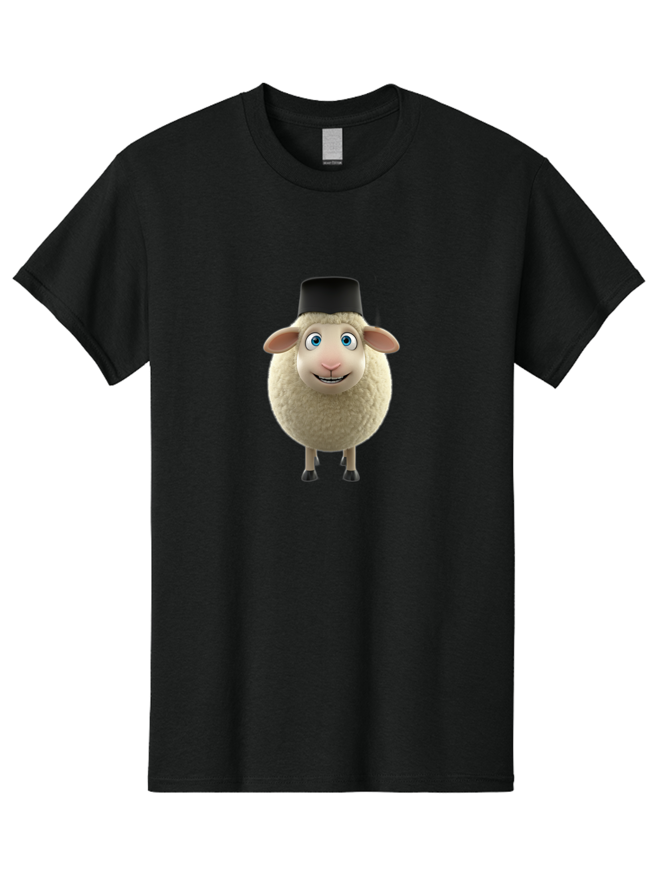 Sheep-In-Top-Hat Men'S Graphic Tee, 100% Cotton, Comfortable Casual Summer Wear, Machine Washable, Cartoon Sheep, White Sheep, Fluffy Sheep, Funny Character, Animated Animal, Lovable Sheep, Sheep Character, Blue Eyes, Black Hat Bad553 10