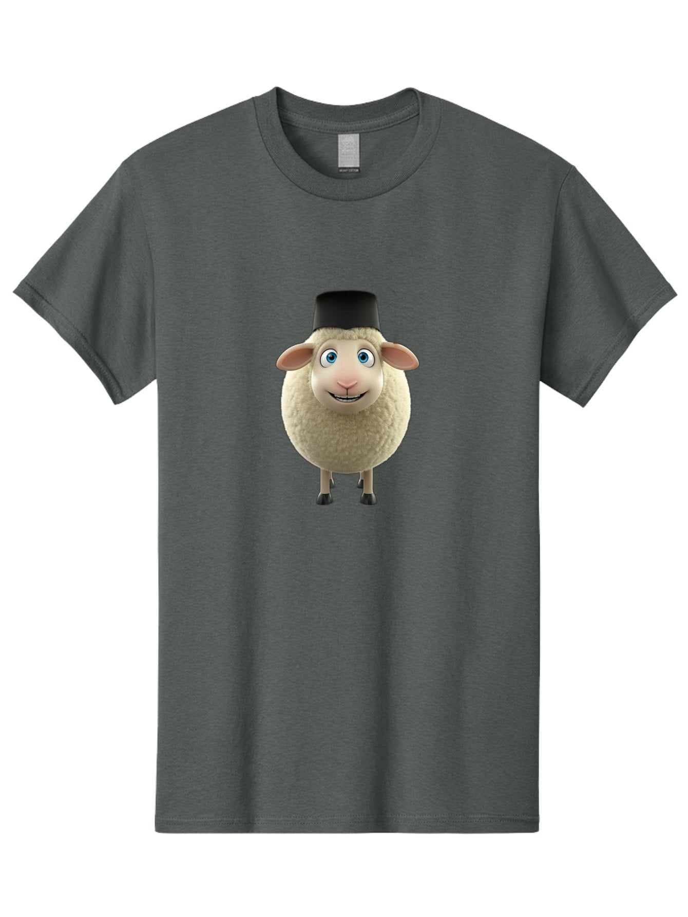 Sheep-In-Top-Hat Men'S Graphic Tee, 100% Cotton, Comfortable Casual Summer Wear, Machine Washable, Cartoon Sheep, White Sheep, Fluffy Sheep, Funny Character, Animated Animal, Lovable Sheep, Sheep Character, Blue Eyes, Black Hat Bad553 9
