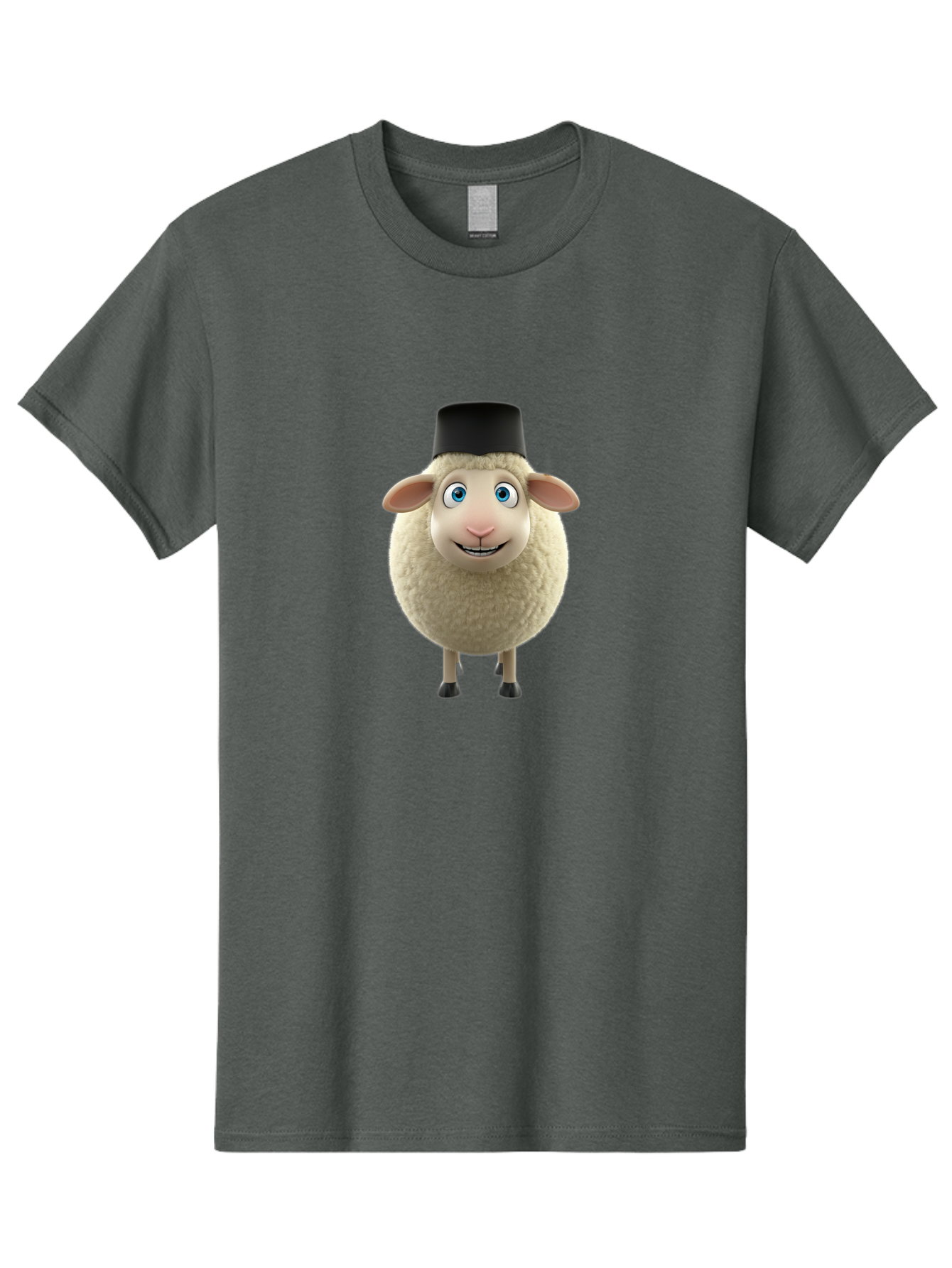 Sheep-In-Top-Hat Men'S Graphic Tee, 100% Cotton, Comfortable Casual Summer Wear, Machine Washable, Cartoon Sheep, White Sheep, Fluffy Sheep, Funny Character, Animated Animal, Lovable Sheep, Sheep Character, Blue Eyes, Black Hat Bad553 5