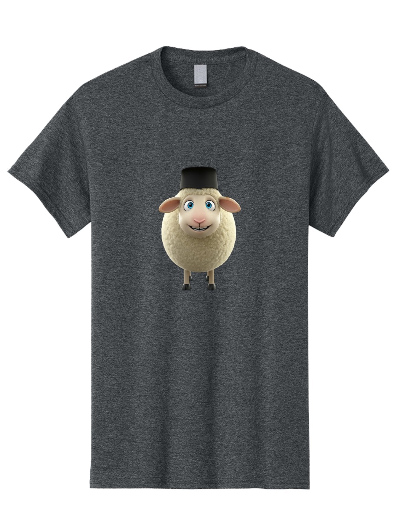 Sheep-In-Top-Hat Men'S Graphic Tee, 100% Cotton, Comfortable Casual Summer Wear, Machine Washable, Cartoon Sheep, White Sheep, Fluffy Sheep, Funny Character, Animated Animal, Lovable Sheep, Sheep Character, Blue Eyes, Black Hat Bad553 7