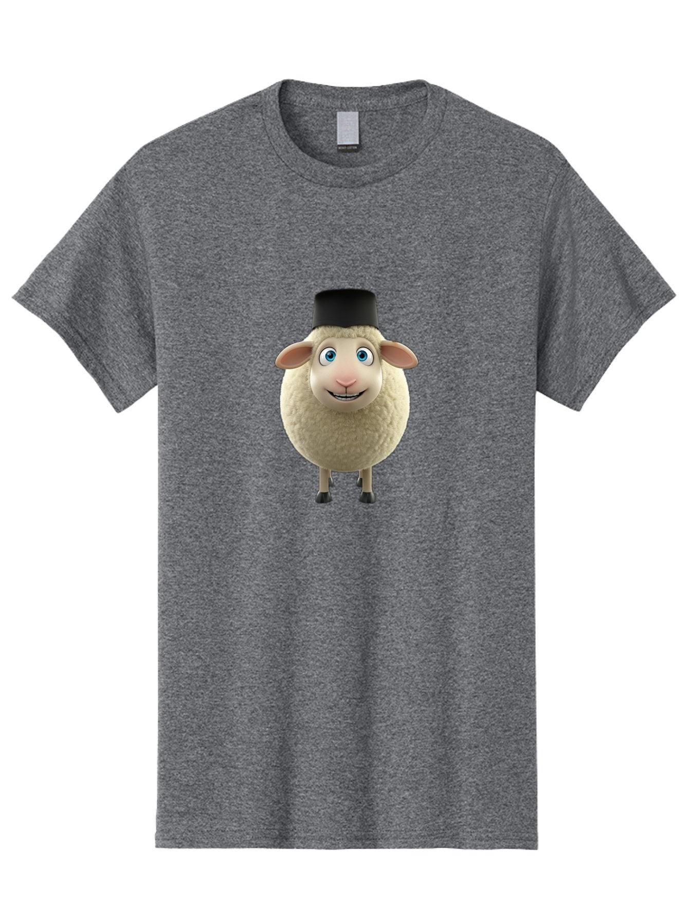 Sheep-In-Top-Hat Men'S Graphic Tee, 100% Cotton, Comfortable Casual Summer Wear, Machine Washable, Cartoon Sheep, White Sheep, Fluffy Sheep, Funny Character, Animated Animal, Lovable Sheep, Sheep Character, Blue Eyes, Black Hat Bad553 4