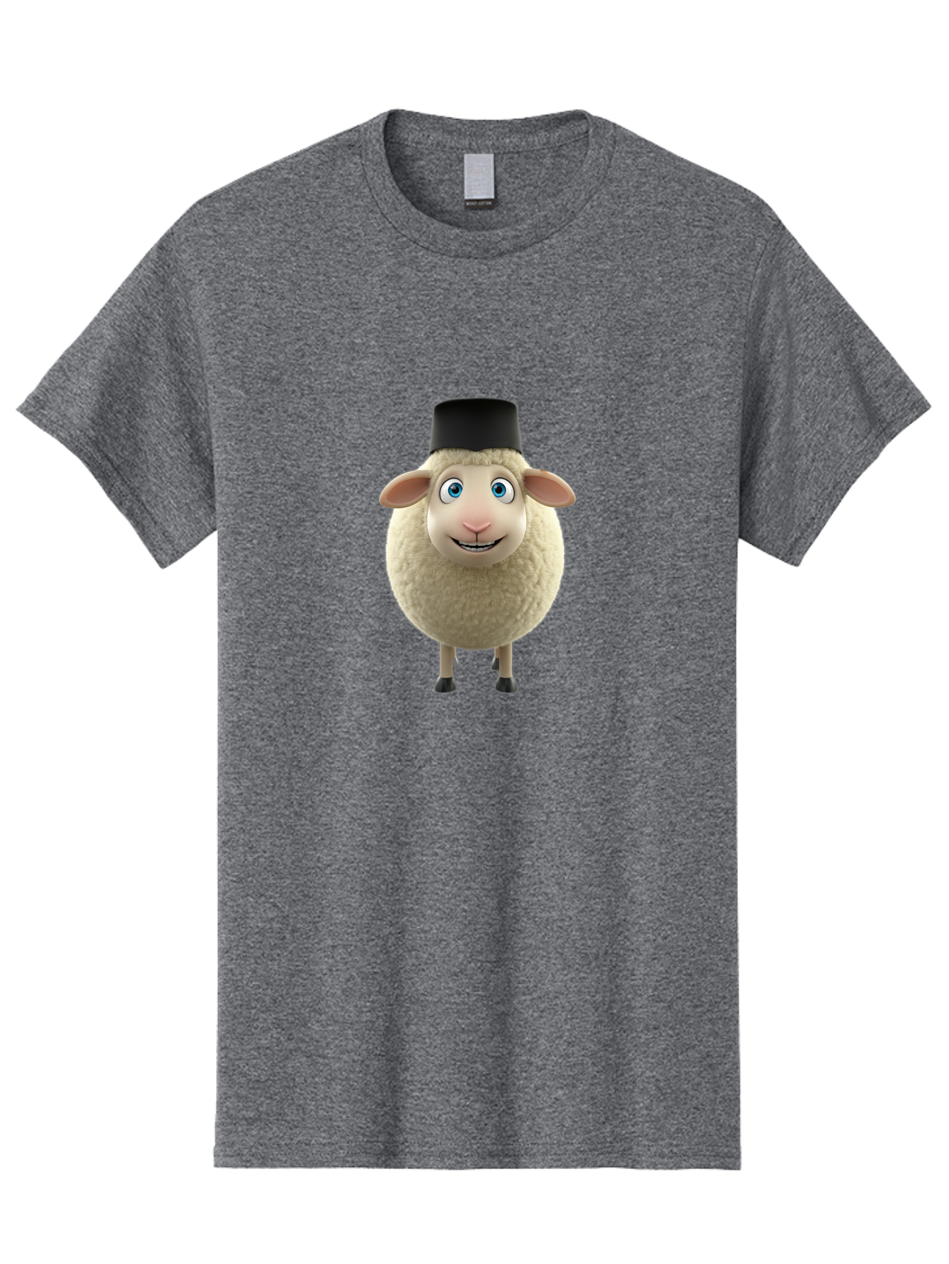 Sheep-In-Top-Hat Men'S Graphic Tee, 100% Cotton, Comfortable Casual Summer Wear, Machine Washable, Cartoon Sheep, White Sheep, Fluffy Sheep, Funny Character, Animated Animal, Lovable Sheep, Sheep Character, Blue Eyes, Black Hat Bad553 12