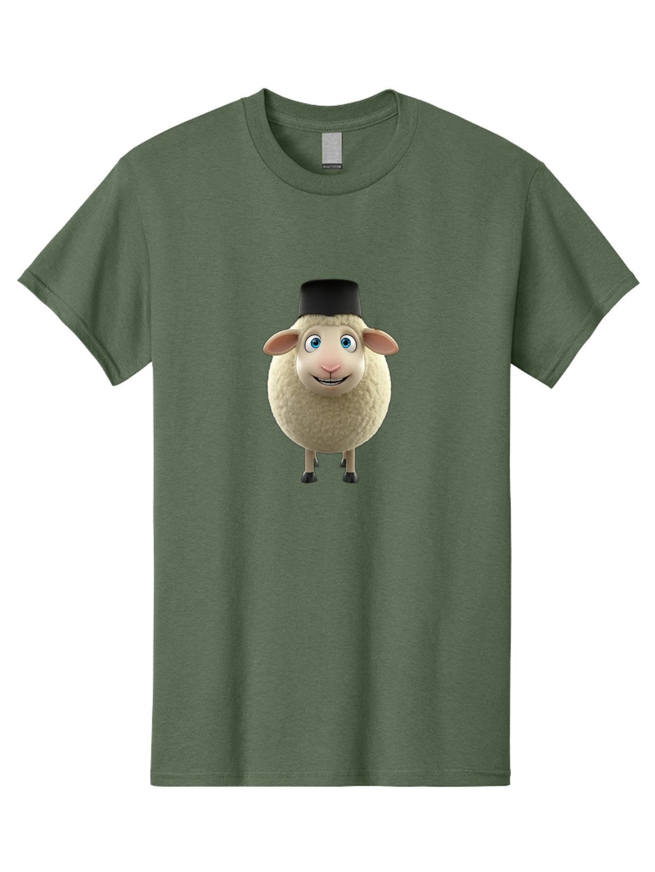 Sheep-In-Top-Hat Men'S Graphic Tee, 100% Cotton, Comfortable Casual Summer Wear, Machine Washable, Cartoon Sheep, White Sheep, Fluffy Sheep, Funny Character, Animated Animal, Lovable Sheep, Sheep Character, Blue Eyes, Black Hat Bad553 3