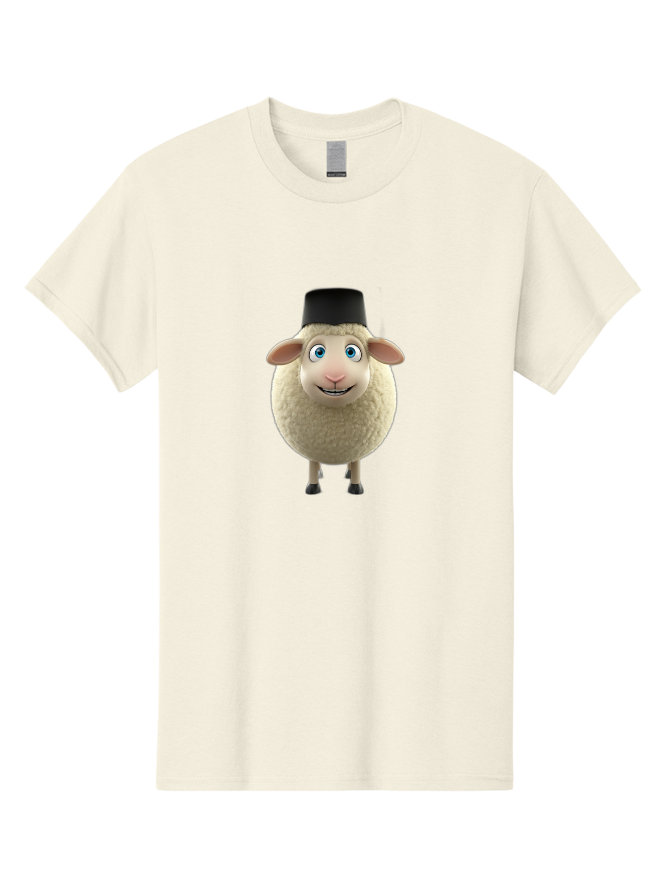 Sheep-In-Top-Hat Men'S Graphic Tee, 100% Cotton, Comfortable Casual Summer Wear, Machine Washable, Cartoon Sheep, White Sheep, Fluffy Sheep, Funny Character, Animated Animal, Lovable Sheep, Sheep Character, Blue Eyes, Black Hat Bad553 3