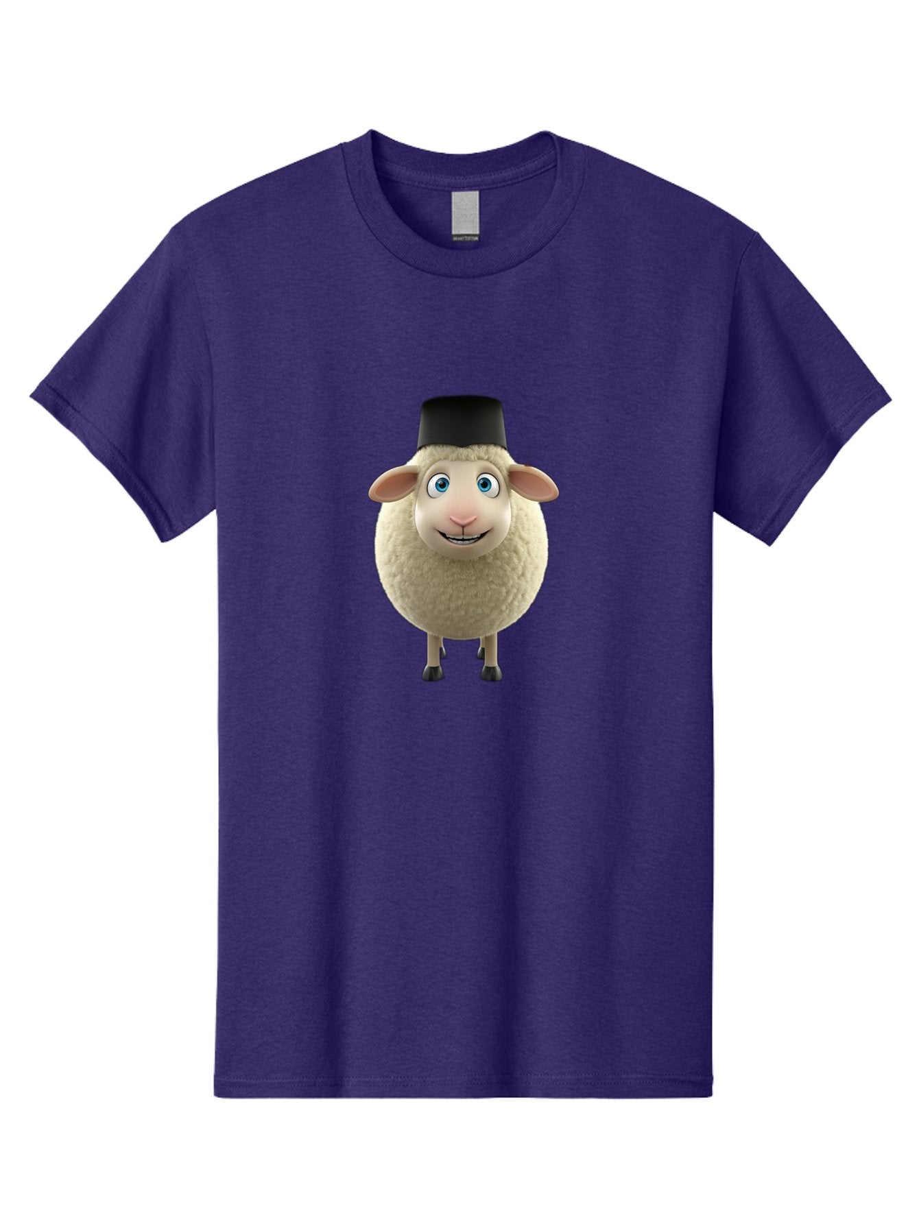 Sheep-In-Top-Hat Men'S Graphic Tee, 100% Cotton, Comfortable Casual Summer Wear, Machine Washable, Cartoon Sheep, White Sheep, Fluffy Sheep, Funny Character, Animated Animal, Lovable Sheep, Sheep Character, Blue Eyes, Black Hat Bad553 5