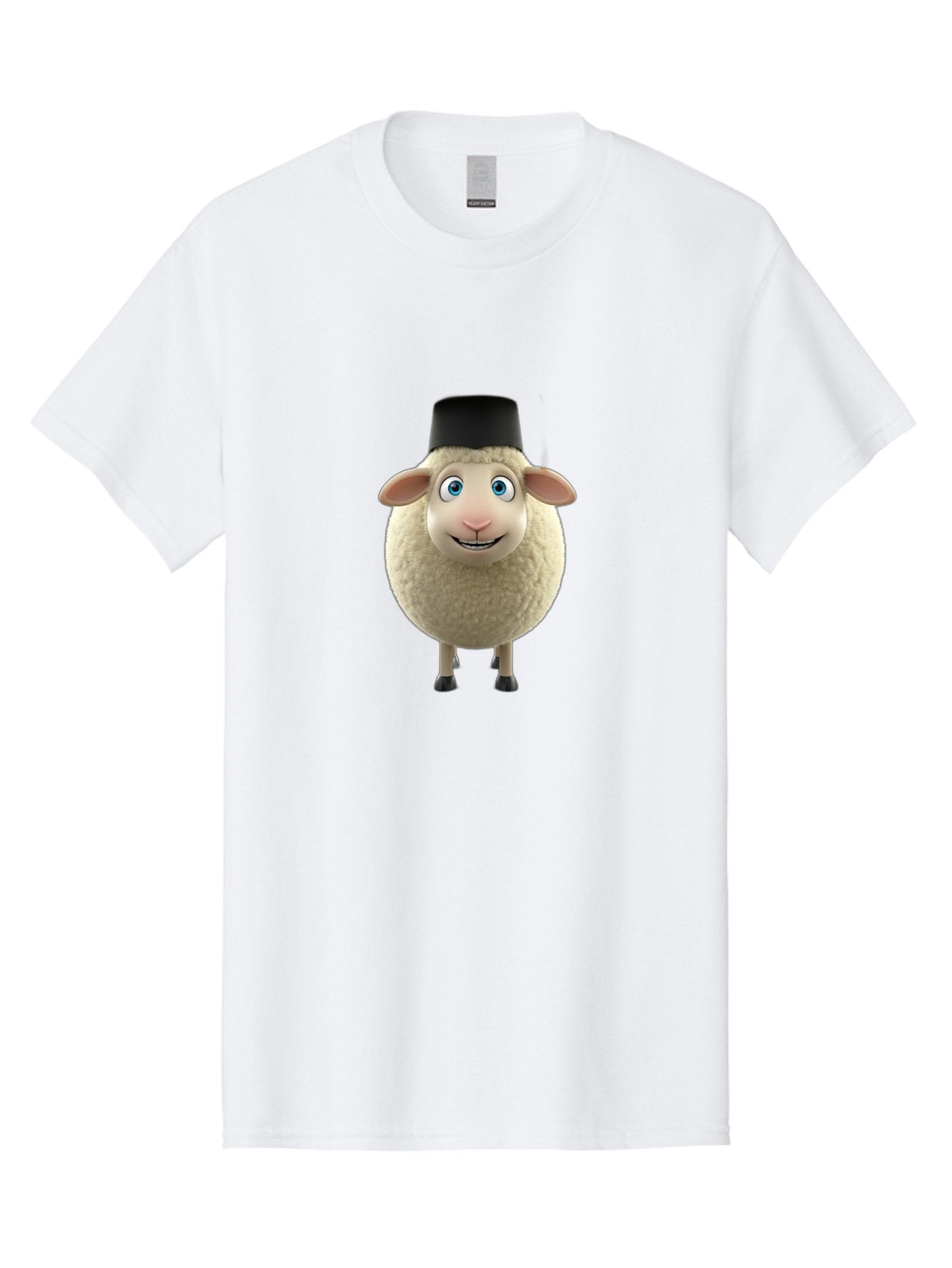 Sheep-In-Top-Hat Men'S Graphic Tee, 100% Cotton, Comfortable Casual Summer Wear, Machine Washable, Cartoon Sheep, White Sheep, Fluffy Sheep, Funny Character, Animated Animal, Lovable Sheep, Sheep Character, Blue Eyes, Black Hat Bad553 8