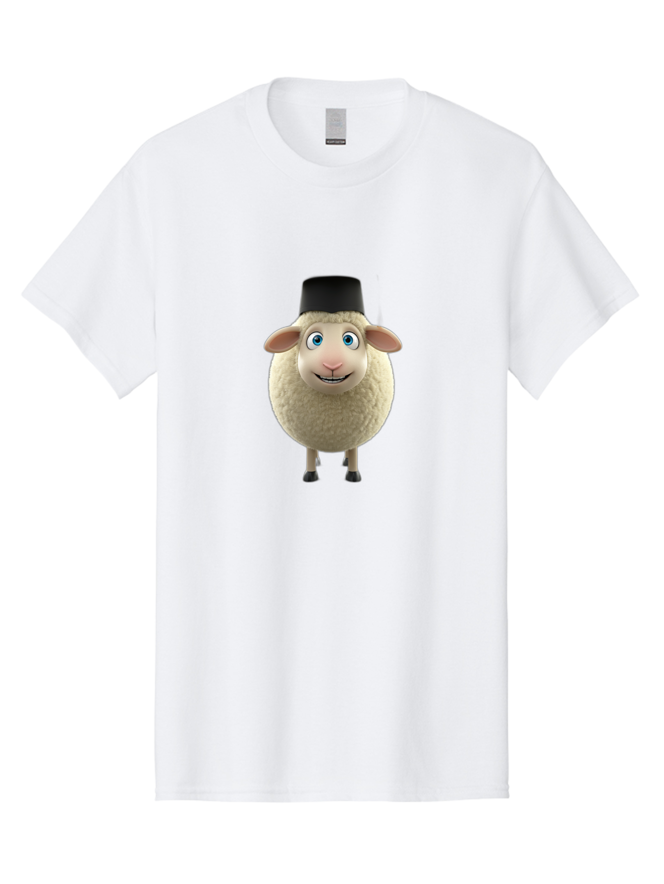 Sheep-In-Top-Hat Men'S Graphic Tee, 100% Cotton, Comfortable Casual Summer Wear, Machine Washable, Cartoon Sheep, White Sheep, Fluffy Sheep, Funny Character, Animated Animal, Lovable Sheep, Sheep Character, Blue Eyes, Black Hat Bad553 6