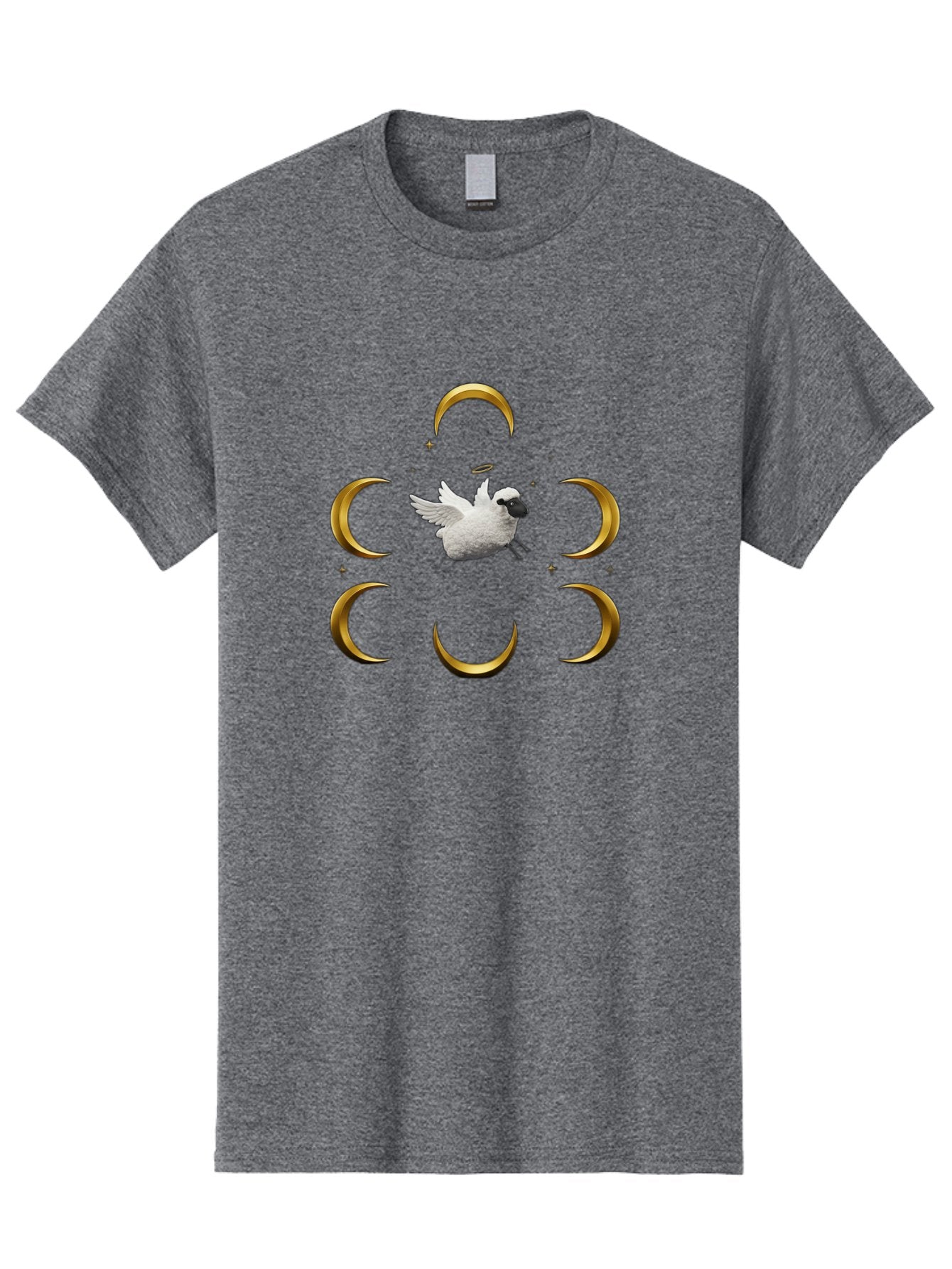 Sheep-Moon Men'S Graphic Tee, 100% Cotton, Comfortable Casual Summer Wear, Machine Washable, White Goose, Flying Goose, Golden Crescent Moons, Mystical Symbols, Spiritual Imagery, Surreal Art, Fantasy Elements, Dreamy Atmosphere, Bad554 7