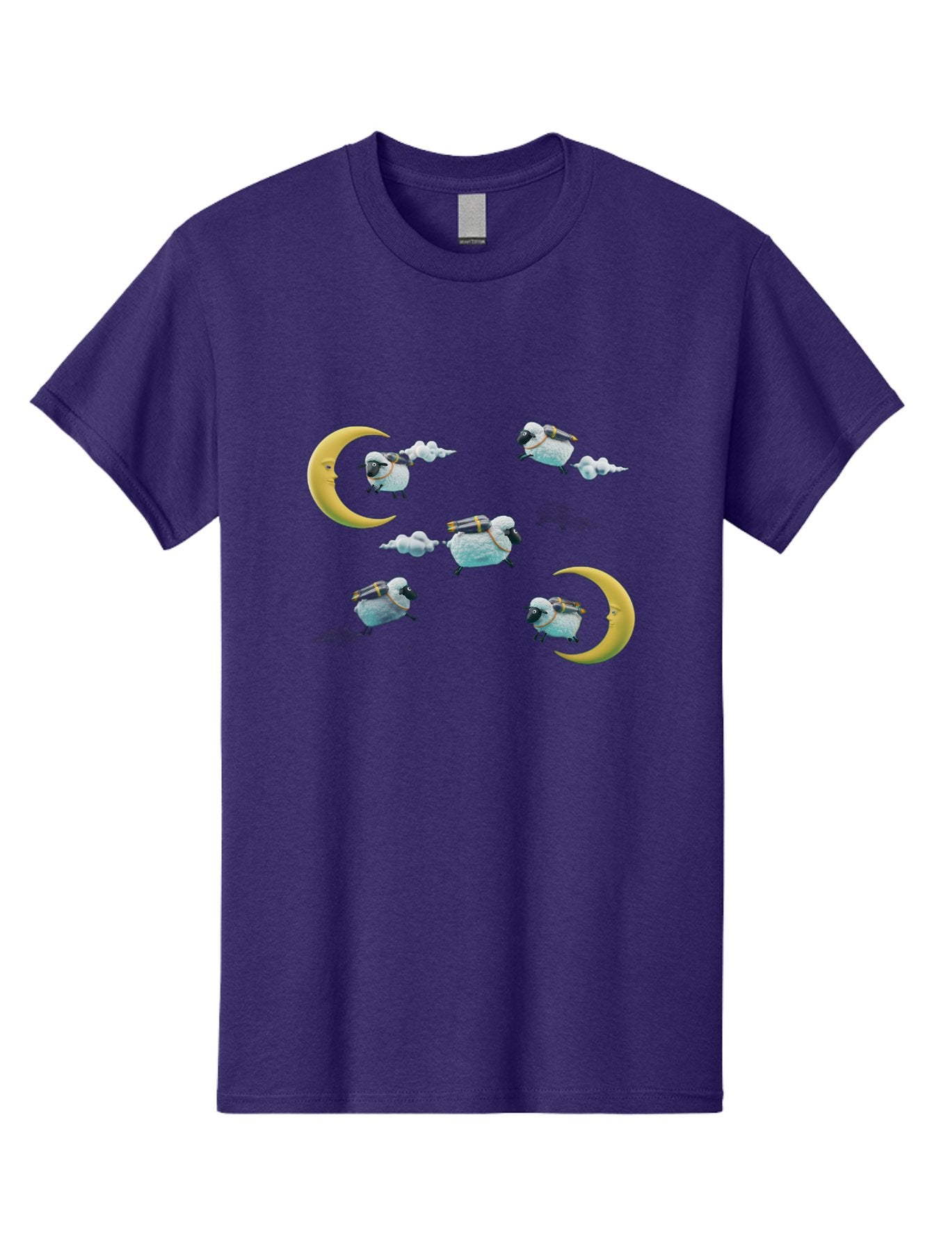 Sheep-On-Crescent-Moon-1 Men'S Graphic Tee, 100% Cotton, Comfortable Casual Summer Wear, Machine Washable, Sheep Flying On Clouds, Crescent Moon, Drums, Fun, Quirky, Cartoon Style, Fantasy Creatures, Playful Design, Dreamy Atmosphere, Bad555 8