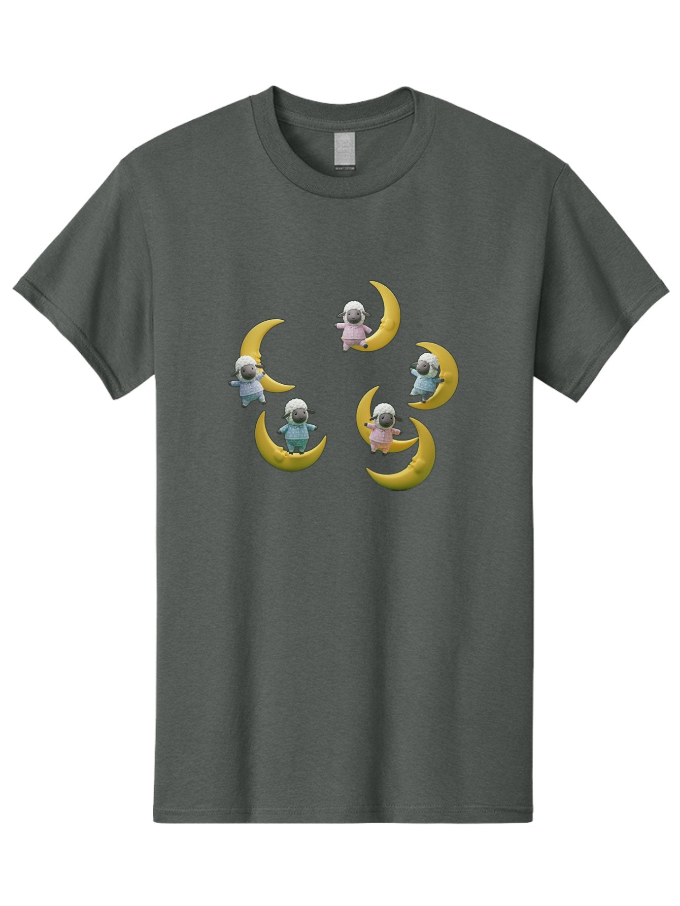 Sheep-On-Crescent-Moon Men'S Graphic Tee, 100% Cotton, Comfortable Casual Summer Wear, Machine Washable, Sheep On Crescent Moon, Cute Sheep, Whimsical Illustration, Playful Design, Childrens Art, Fantasy Scene, Dreamy Atmosphere, Pastel Colors Bad556 7
