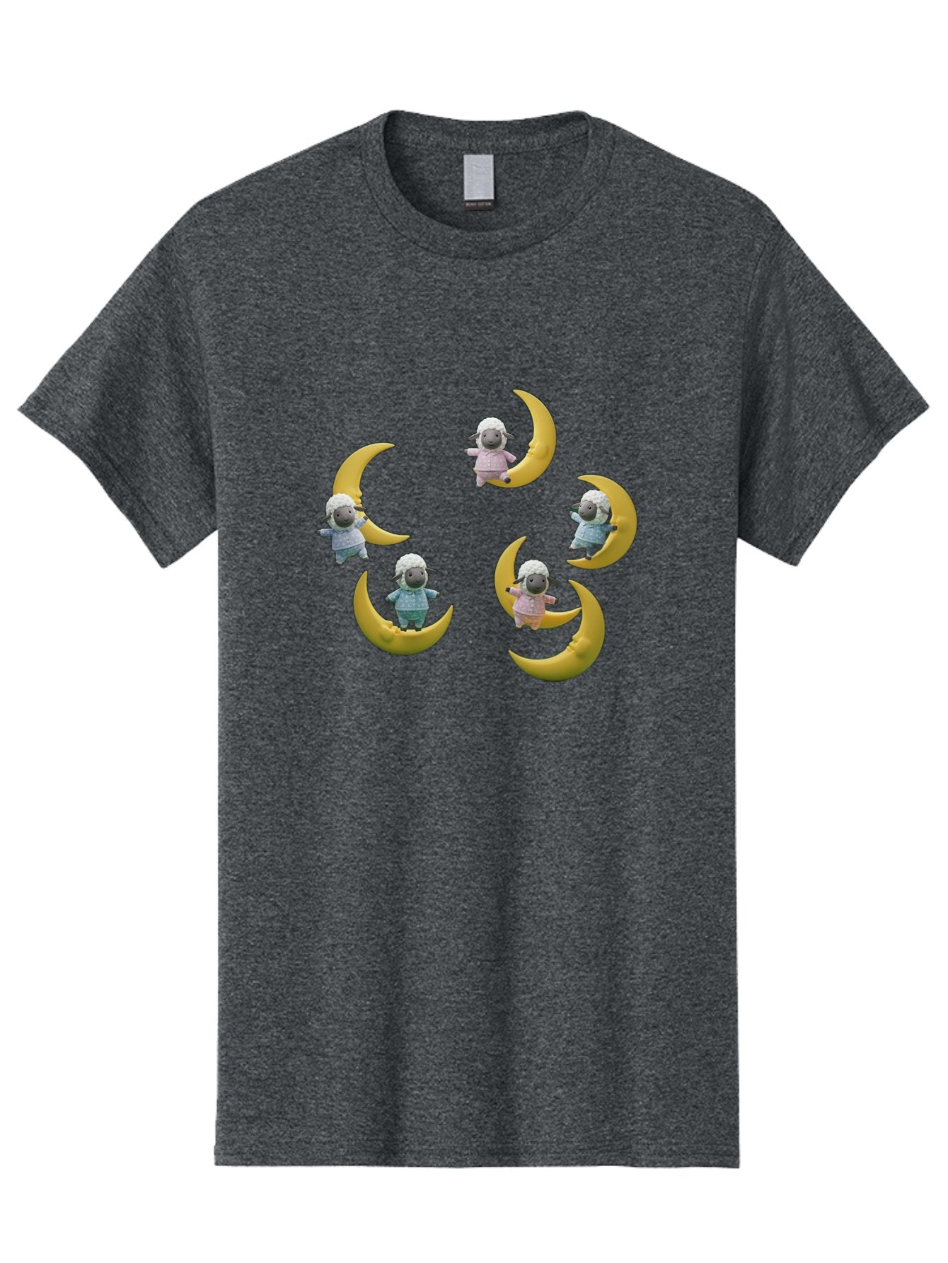 Sheep-On-Crescent-Moon Men'S Graphic Tee, 100% Cotton, Comfortable Casual Summer Wear, Machine Washable, Sheep On Crescent Moon, Cute Sheep, Whimsical Illustration, Playful Design, Childrens Art, Fantasy Scene, Dreamy Atmosphere, Pastel Colors Bad556 10