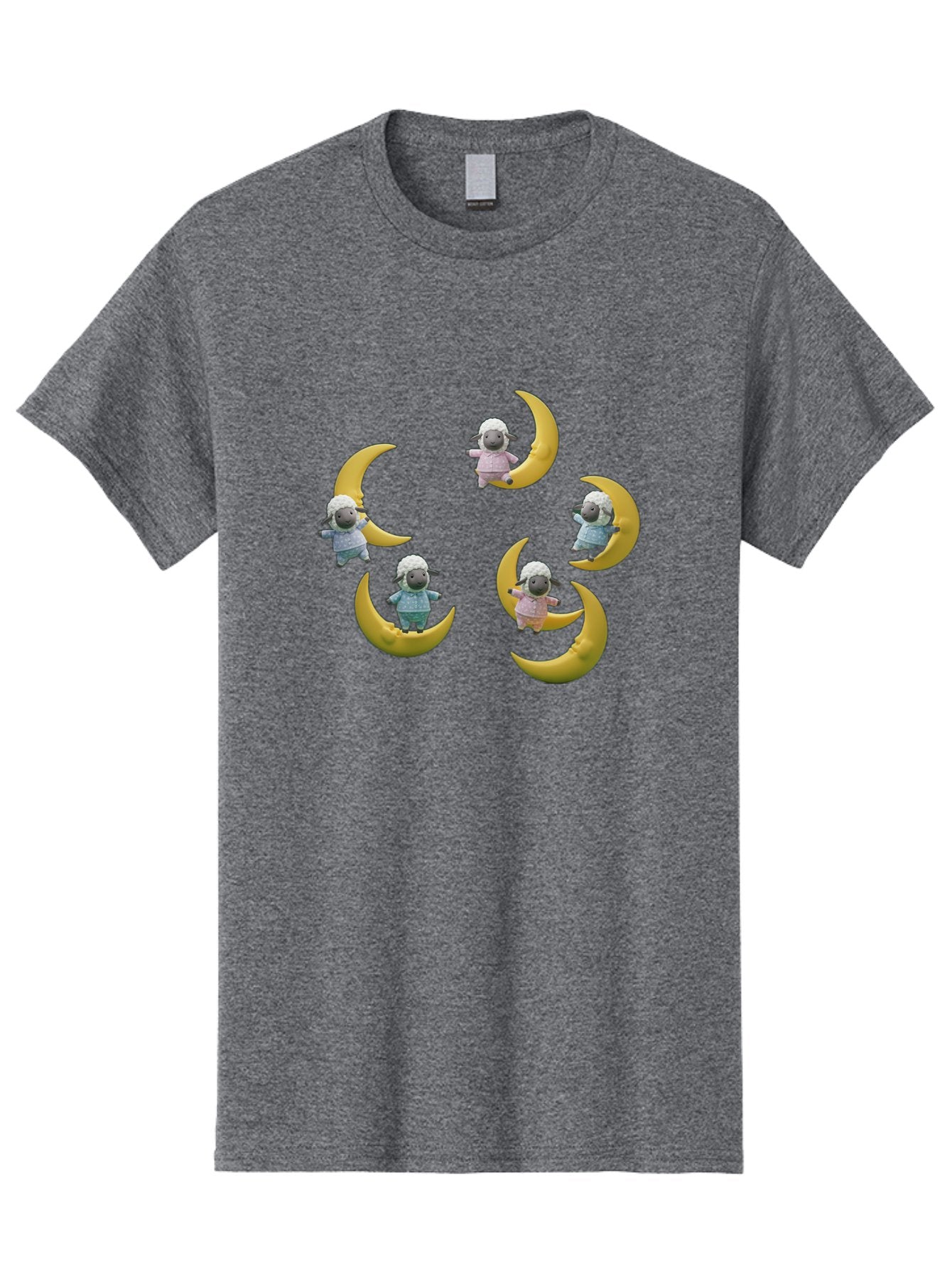 Sheep-On-Crescent-Moon Men'S Graphic Tee, 100% Cotton, Comfortable Casual Summer Wear, Machine Washable, Sheep On Crescent Moon, Cute Sheep, Whimsical Illustration, Playful Design, Childrens Art, Fantasy Scene, Dreamy Atmosphere, Pastel Colors Bad556 15