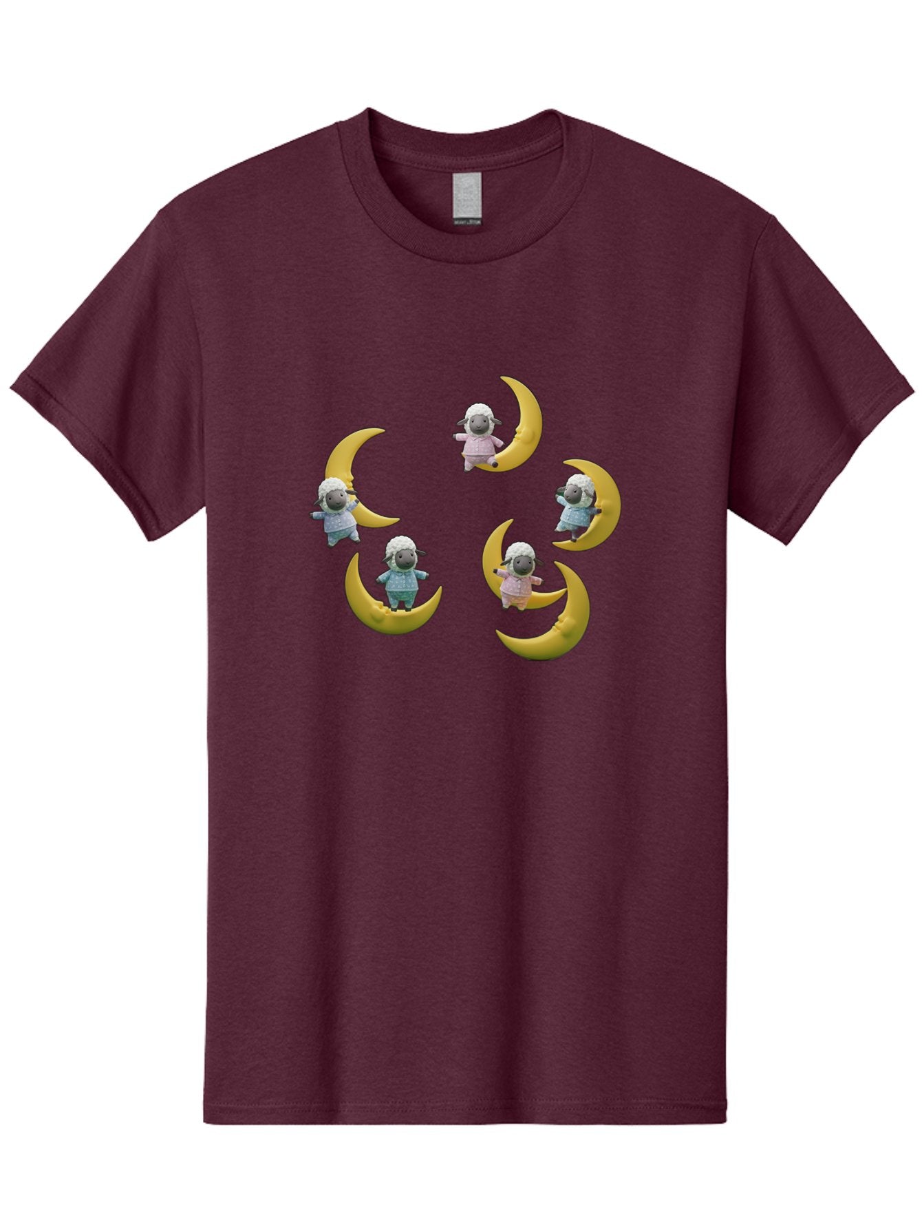 Sheep-On-Crescent-Moon Men'S Graphic Tee, 100% Cotton, Comfortable Casual Summer Wear, Machine Washable, Sheep On Crescent Moon, Cute Sheep, Whimsical Illustration, Playful Design, Childrens Art, Fantasy Scene, Dreamy Atmosphere, Pastel Colors Bad556