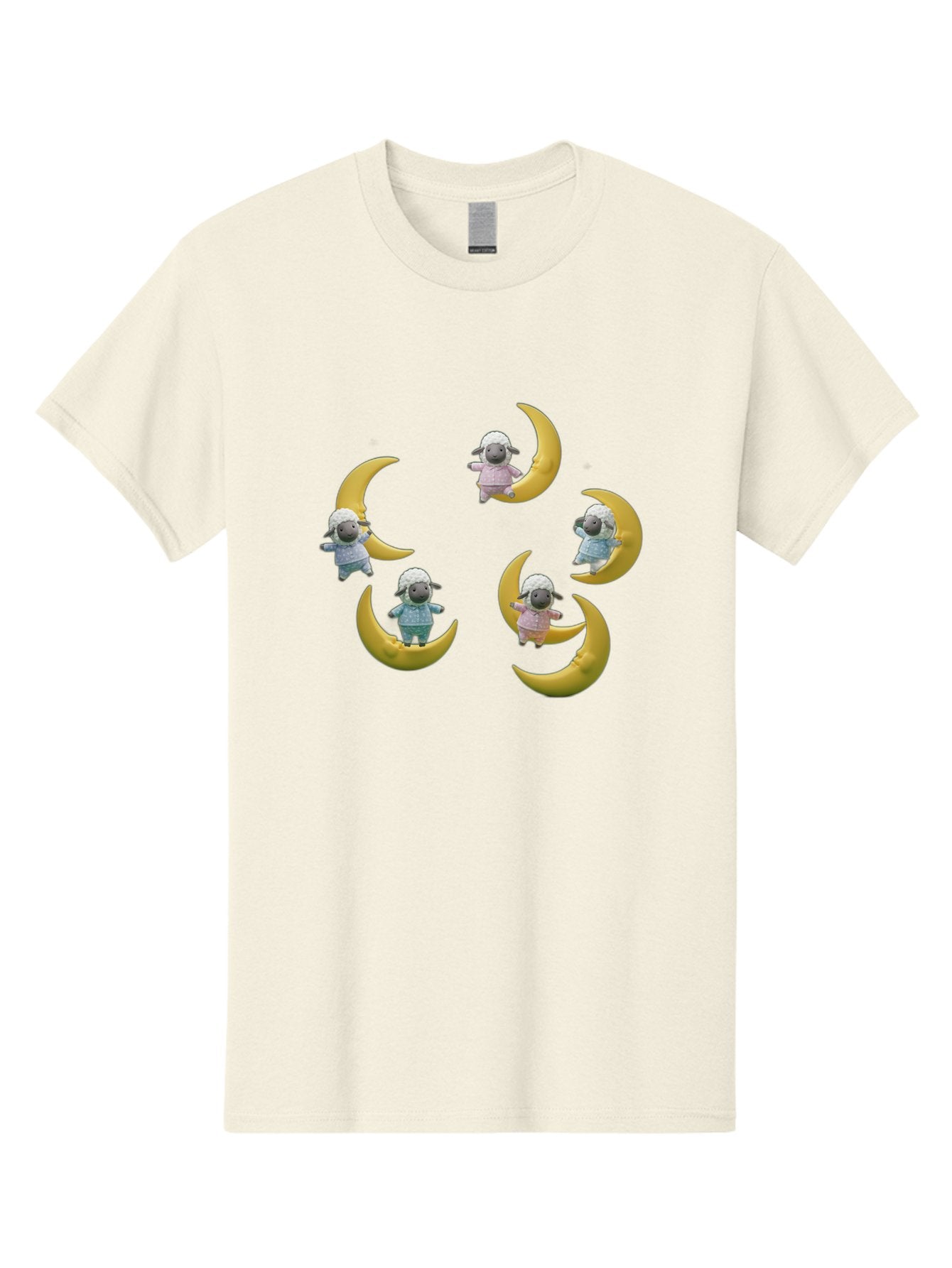 Sheep-On-Crescent-Moon Men'S Graphic Tee, 100% Cotton, Comfortable Casual Summer Wear, Machine Washable, Sheep On Crescent Moon, Cute Sheep, Whimsical Illustration, Playful Design, Childrens Art, Fantasy Scene, Dreamy Atmosphere, Pastel Colors Bad556 6