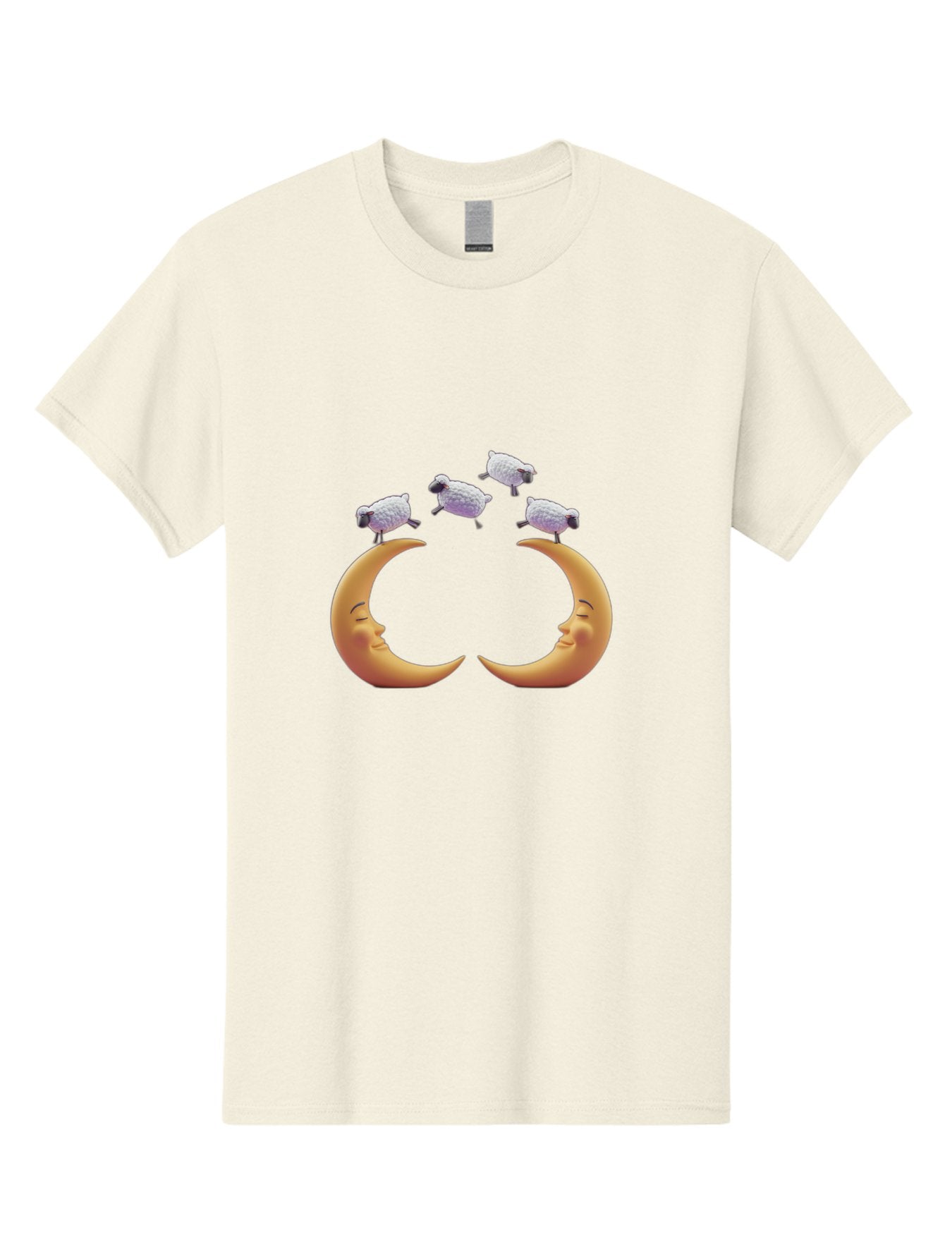 Sheep-On-Crescent-Moons Men'S Graphic Tee, 100% Cotton, Comfortable Casual Summer Wear, Machine Washable, Sheep Jumping Over Moon, Cartoon Moon Faces, Whimsical Illustration, Lunar Symbolism, Dreamy Scene, Surreal Art, Moonlight, Bad557