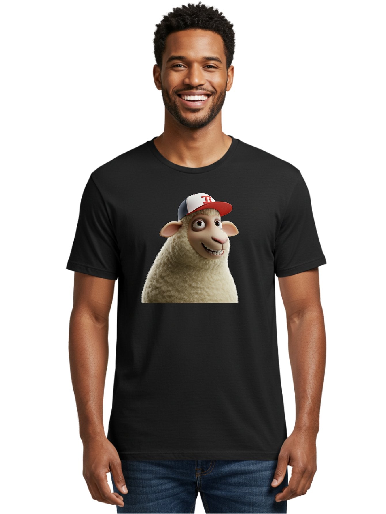 Sheep-Wearing-Baseball-Cap Men'S Graphic Tee, 100% Cotton, Comfortable Casual Summer Wear, Machine Washable, Cartoon Sheep, Sheep Character, Funny Animal, Comedic Cartoon, Baseball Cap, Animated Animal, Humorous Character, White Sheep, Tj Logo Bad558 17