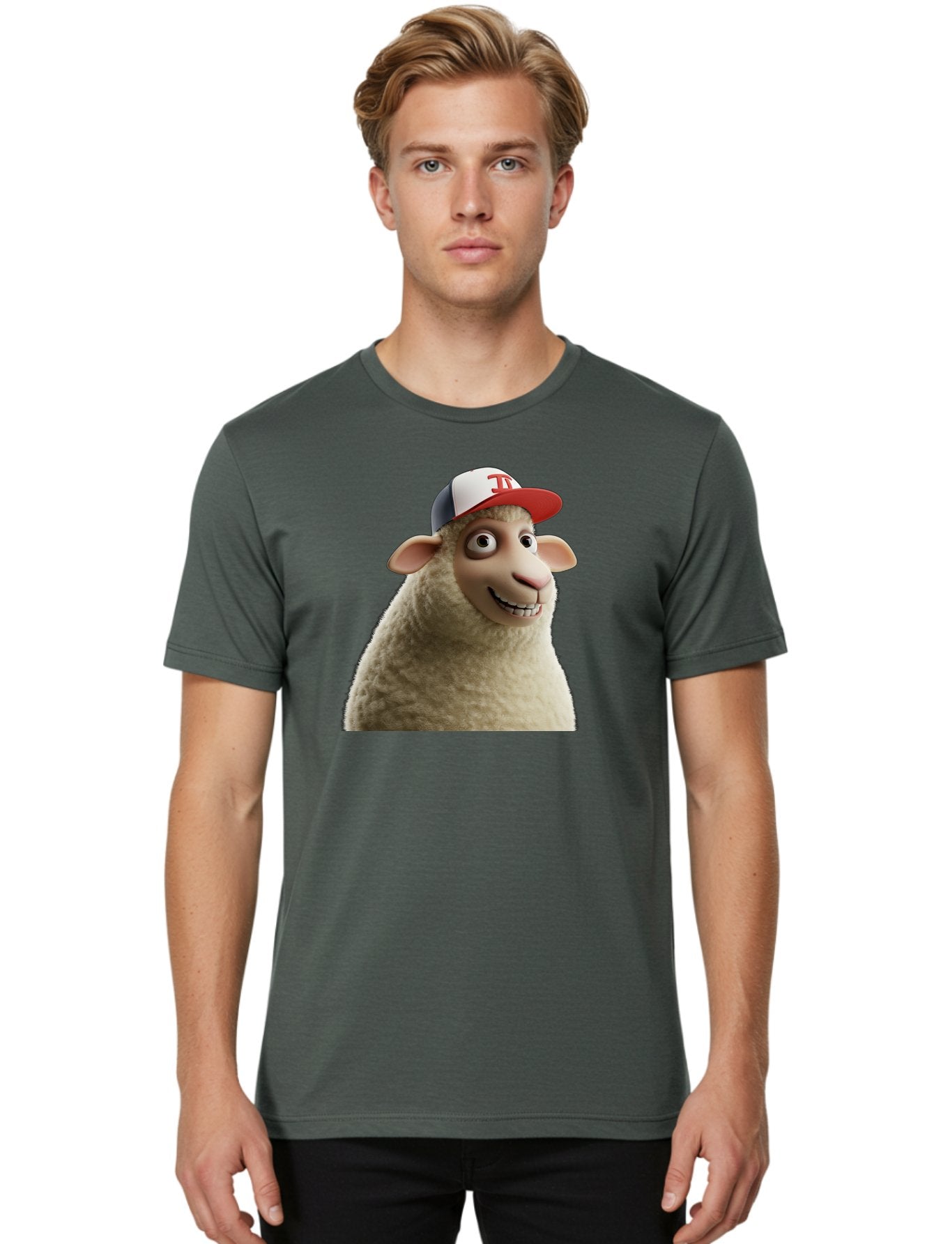 Sheep-Wearing-Baseball-Cap Men'S Graphic Tee, 100% Cotton, Comfortable Casual Summer Wear, Machine Washable, Cartoon Sheep, Sheep Character, Funny Animal, Comedic Cartoon, Baseball Cap, Animated Animal, Humorous Character, White Sheep, Tj Logo Bad558 27