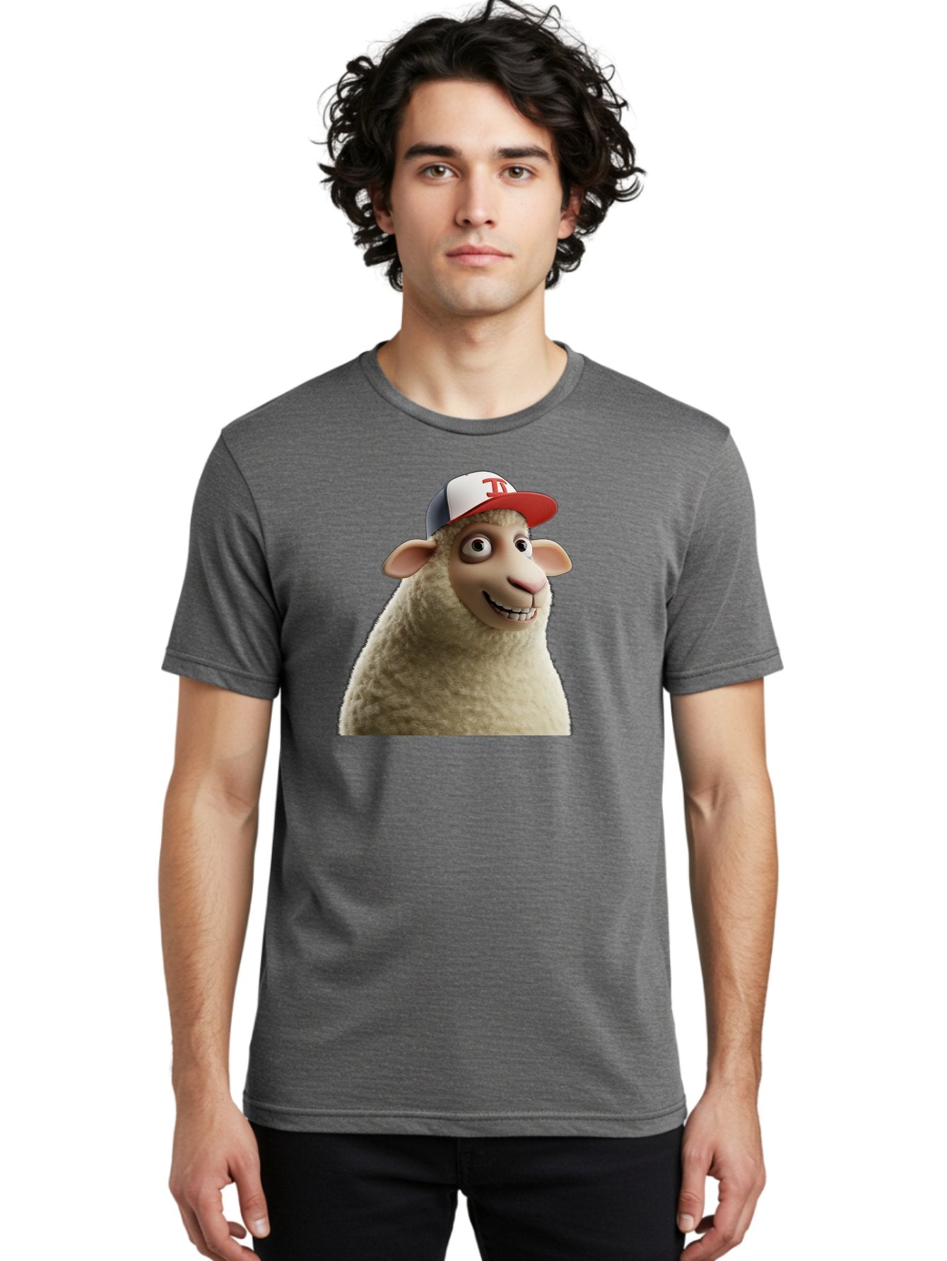 Sheep-Wearing-Baseball-Cap Men'S Graphic Tee, 100% Cotton, Comfortable Casual Summer Wear, Machine Washable, Cartoon Sheep, Sheep Character, Funny Animal, Comedic Cartoon, Baseball Cap, Animated Animal, Humorous Character, White Sheep, Tj Logo Bad558 24