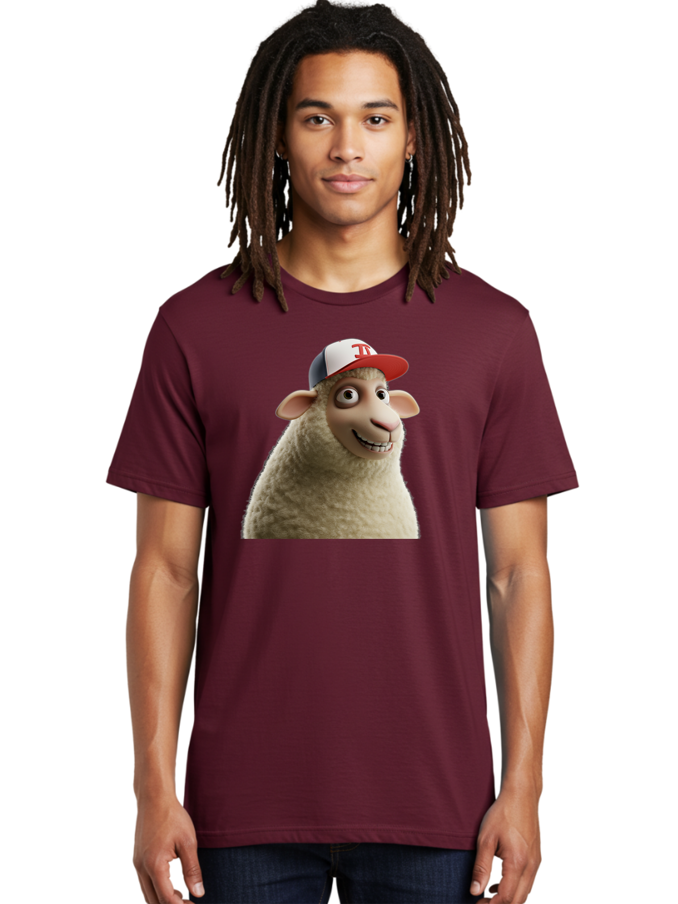 Sheep-Wearing-Baseball-Cap Men'S Graphic Tee, 100% Cotton, Comfortable Casual Summer Wear, Machine Washable, Cartoon Sheep, Sheep Character, Funny Animal, Comedic Cartoon, Baseball Cap, Animated Animal, Humorous Character, White Sheep, Tj Logo Bad558 23
