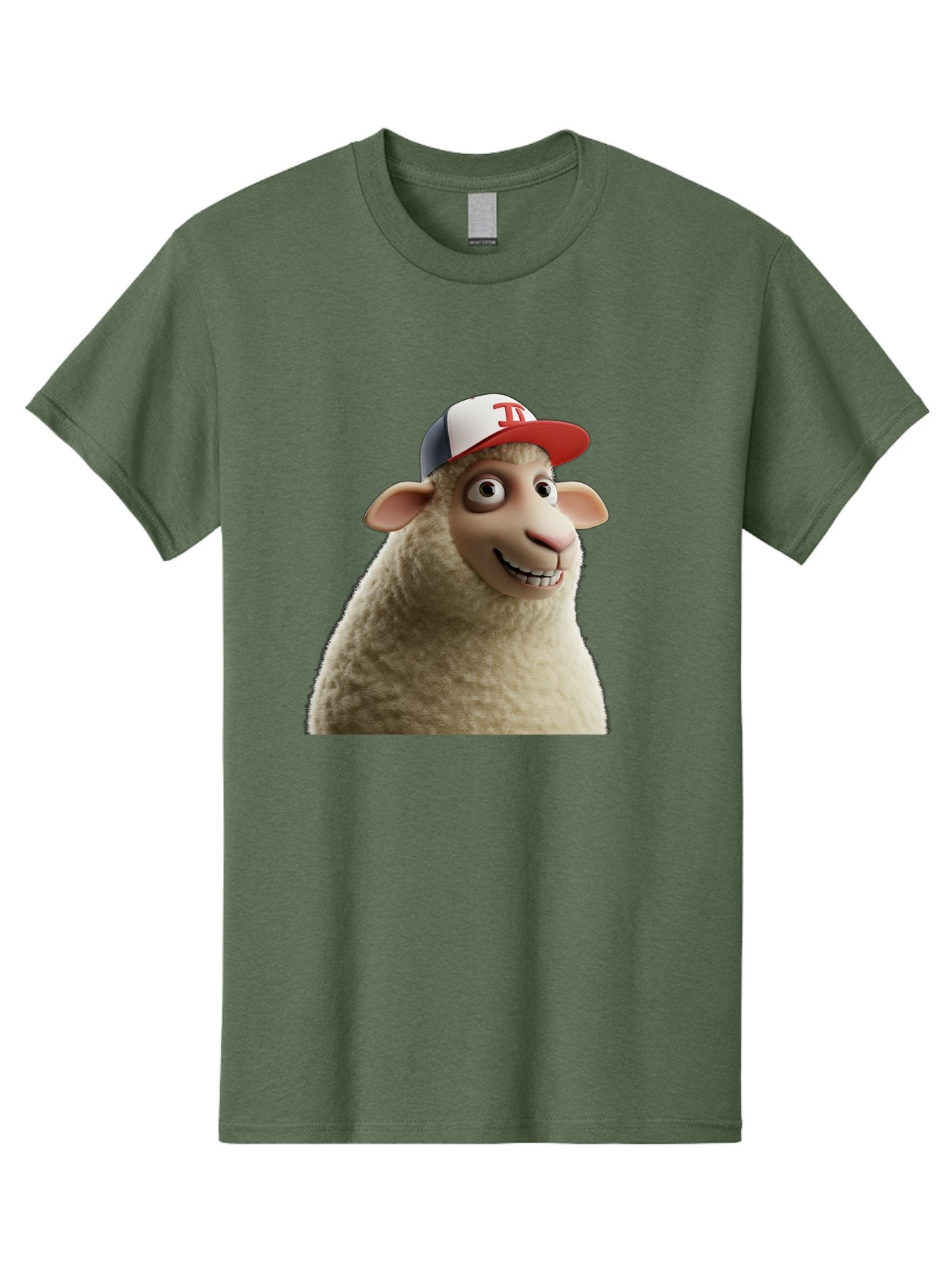 Sheep-Wearing-Baseball-Cap Men'S Graphic Tee, 100% Cotton, Comfortable Casual Summer Wear, Machine Washable, Cartoon Sheep, Sheep Character, Funny Animal, Comedic Cartoon, Baseball Cap, Animated Animal, Humorous Character, White Sheep, Tj Logo Bad558