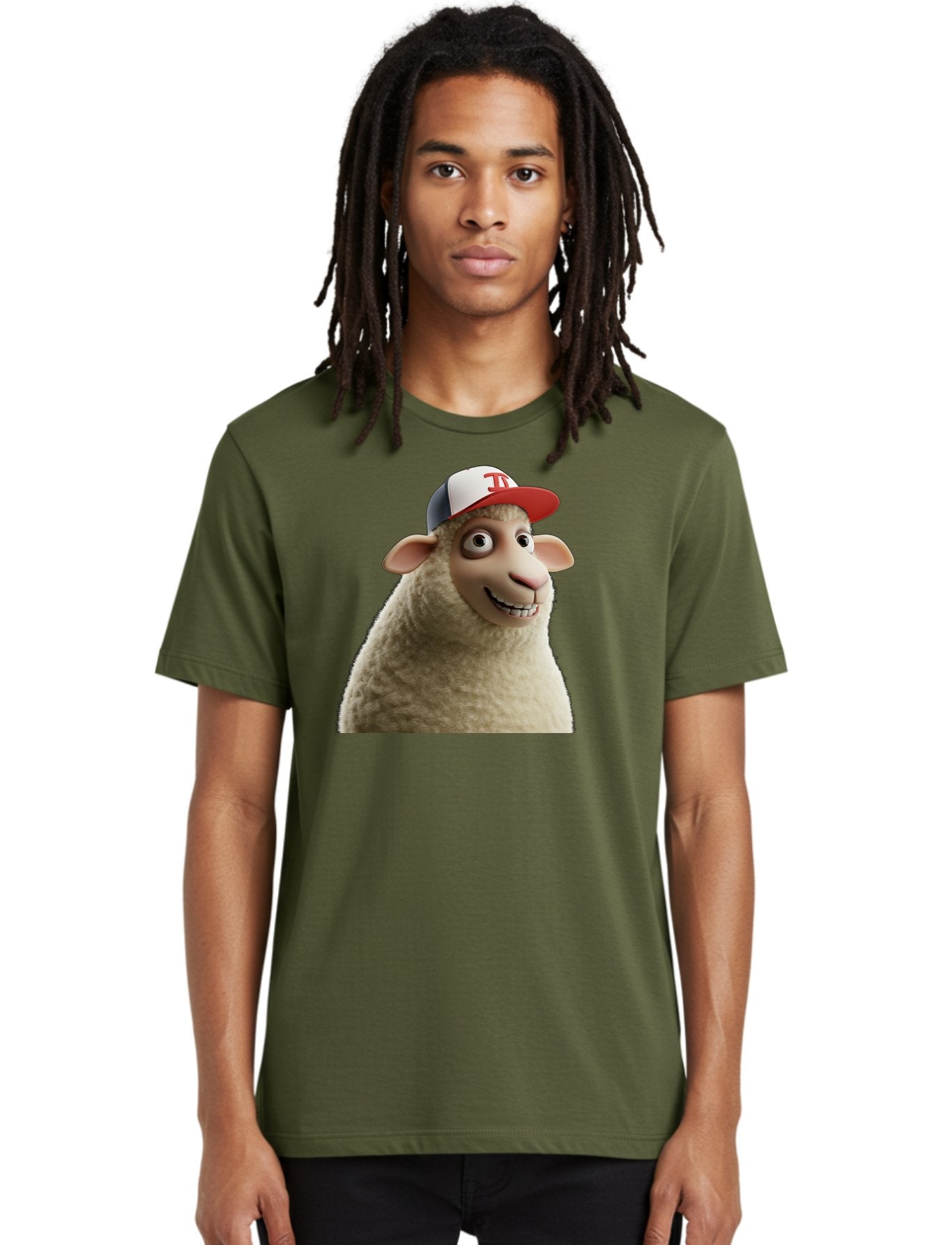 Sheep-Wearing-Baseball-Cap Men'S Graphic Tee, 100% Cotton, Comfortable Casual Summer Wear, Machine Washable, Cartoon Sheep, Sheep Character, Funny Animal, Comedic Cartoon, Baseball Cap, Animated Animal, Humorous Character, White Sheep, Tj Logo Bad558 21