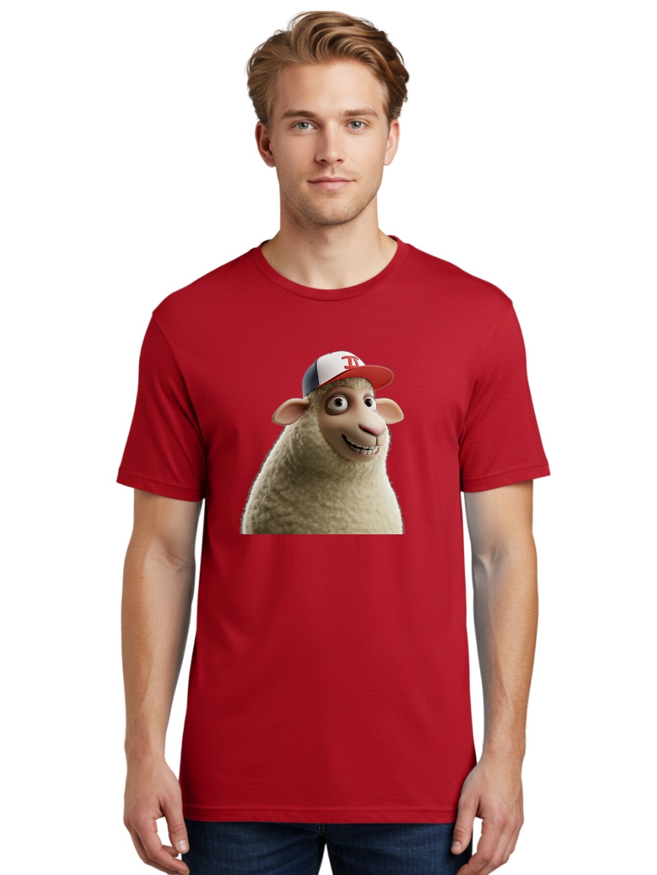 Sheep-Wearing-Baseball-Cap Men'S Graphic Tee, 100% Cotton, Comfortable Casual Summer Wear, Machine Washable, Cartoon Sheep, Sheep Character, Funny Animal, Comedic Cartoon, Baseball Cap, Animated Animal, Humorous Character, White Sheep, Tj Logo Bad558 20