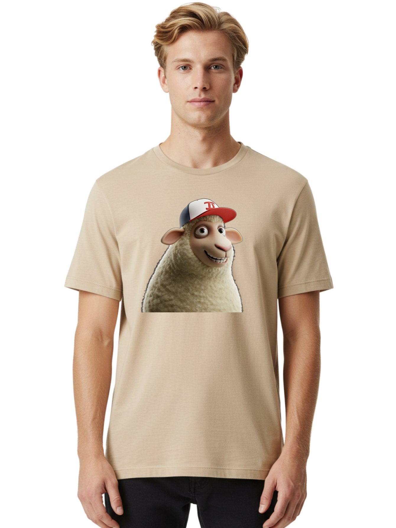 Sheep-Wearing-Baseball-Cap Men'S Graphic Tee, 100% Cotton, Comfortable Casual Summer Wear, Machine Washable, Cartoon Sheep, Sheep Character, Funny Animal, Comedic Cartoon, Baseball Cap, Animated Animal, Humorous Character, White Sheep, Tj Logo Bad558 29