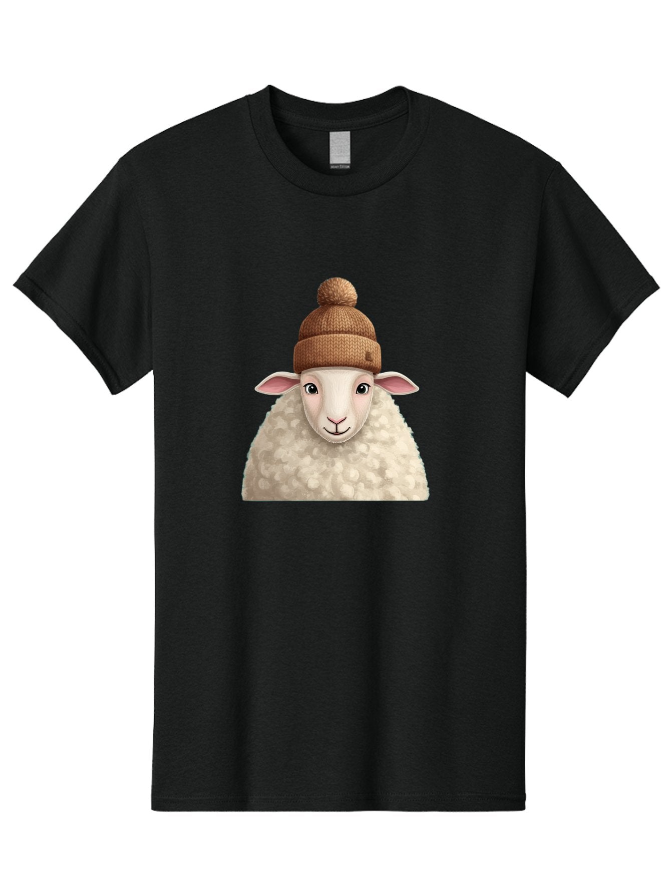 Sheep-With-Beanie Men'S Graphic Tee, 100% Cotton, Comfortable Casual Summer Wear, Machine Washable, Cartoon Sheep, Fluffy Sheep, Sheep Wearing Beanie, Winter Accessories, Cute Animal, Sheep Character, Playful Illustration, Sheep In Hat Bad559 5
