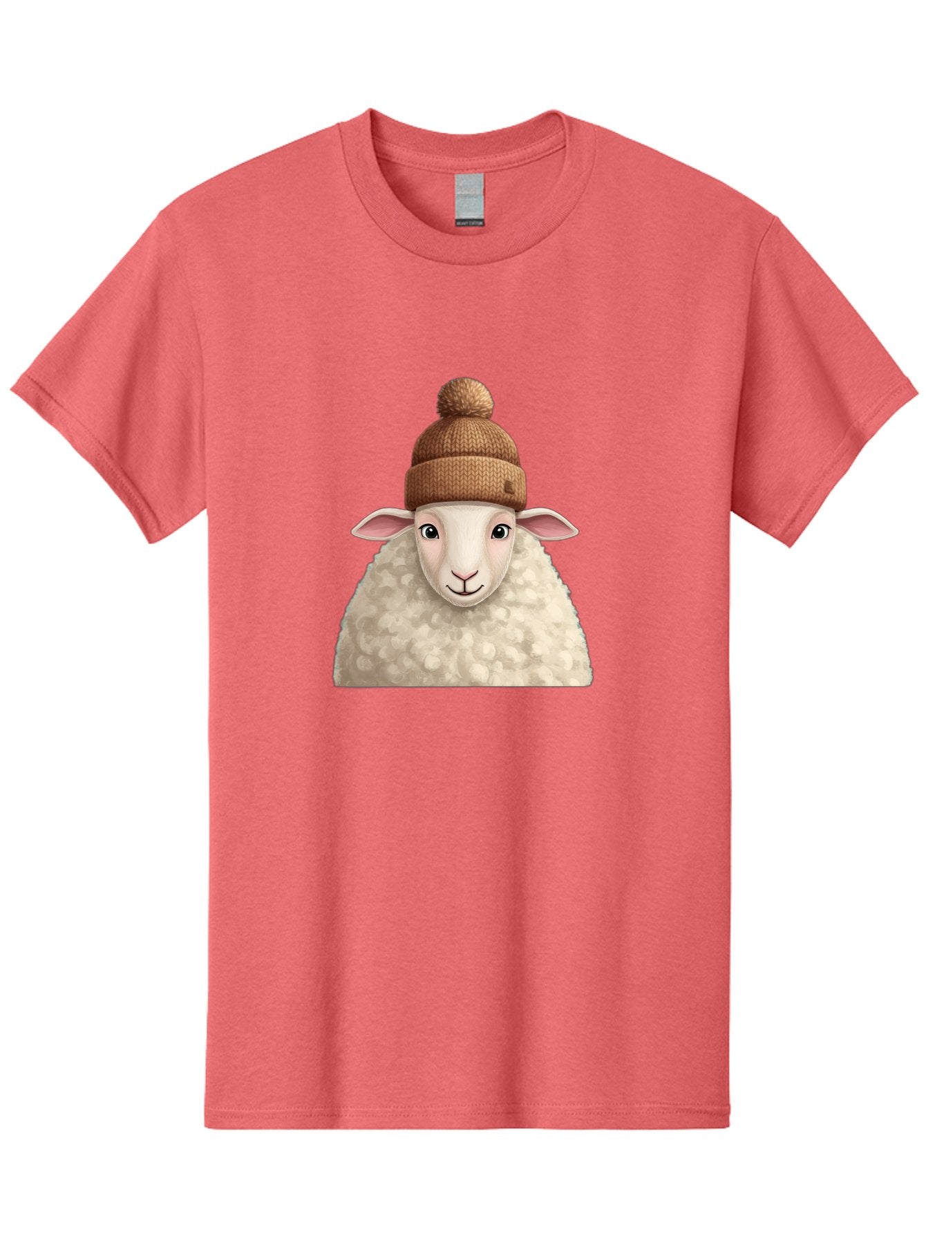 Sheep-With-Beanie Men'S Graphic Tee, 100% Cotton, Comfortable Casual Summer Wear, Machine Washable, Cartoon Sheep, Fluffy Sheep, Sheep Wearing Beanie, Winter Accessories, Cute Animal, Sheep Character, Playful Illustration, Sheep In Hat Bad559 6
