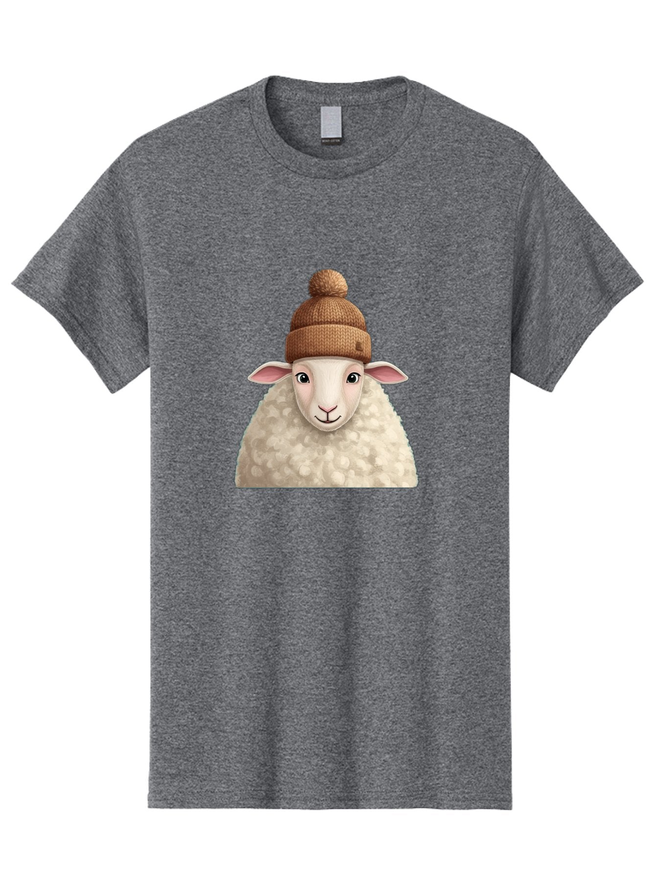 Sheep-With-Beanie Men'S Graphic Tee, 100% Cotton, Comfortable Casual Summer Wear, Machine Washable, Cartoon Sheep, Fluffy Sheep, Sheep Wearing Beanie, Winter Accessories, Cute Animal, Sheep Character, Playful Illustration, Sheep In Hat Bad559