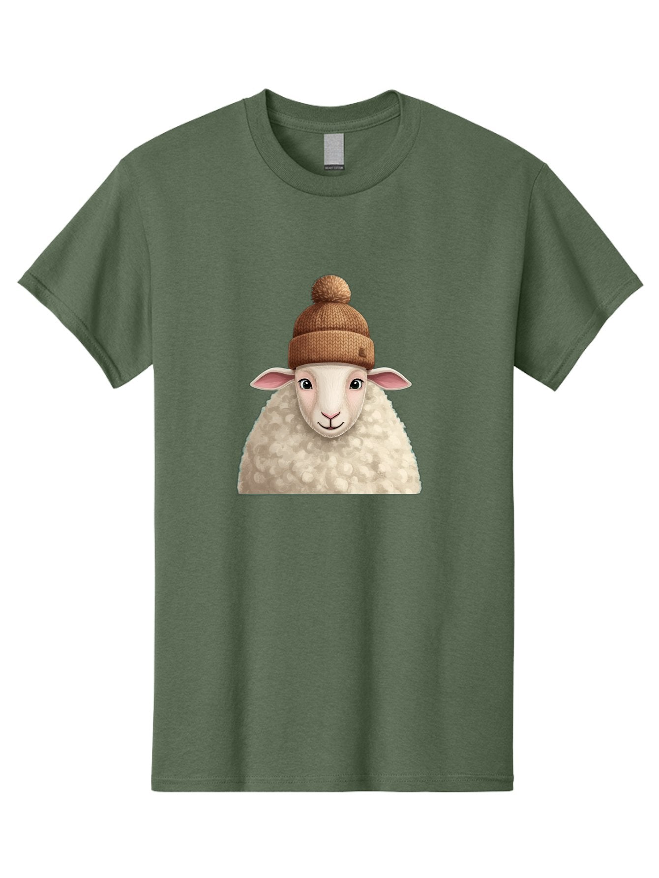 Sheep-With-Beanie Men'S Graphic Tee, 100% Cotton, Comfortable Casual Summer Wear, Machine Washable, Cartoon Sheep, Fluffy Sheep, Sheep Wearing Beanie, Winter Accessories, Cute Animal, Sheep Character, Playful Illustration, Sheep In Hat Bad559 15