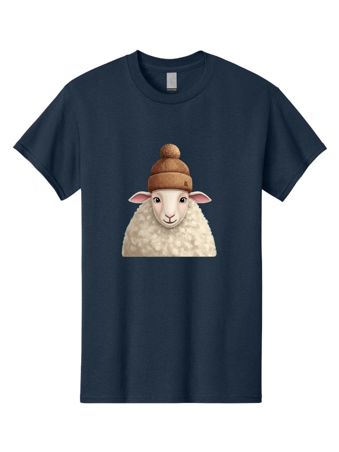 Sheep-With-Beanie Men'S Graphic Tee, 100% Cotton, Comfortable Casual Summer Wear, Machine Washable, Cartoon Sheep, Fluffy Sheep, Sheep Wearing Beanie, Winter Accessories, Cute Animal, Sheep Character, Playful Illustration, Sheep In Hat Bad559 4