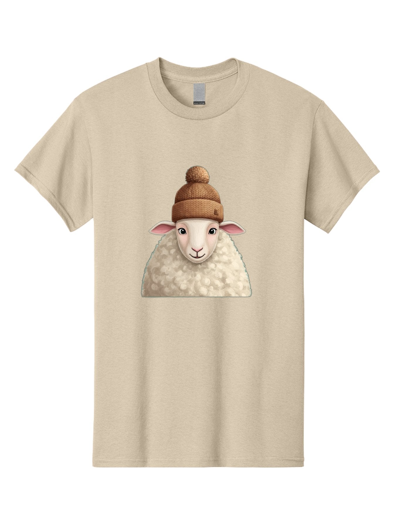 Sheep-With-Beanie Men'S Graphic Tee, 100% Cotton, Comfortable Casual Summer Wear, Machine Washable, Cartoon Sheep, Fluffy Sheep, Sheep Wearing Beanie, Winter Accessories, Cute Animal, Sheep Character, Playful Illustration, Sheep In Hat Bad559 3