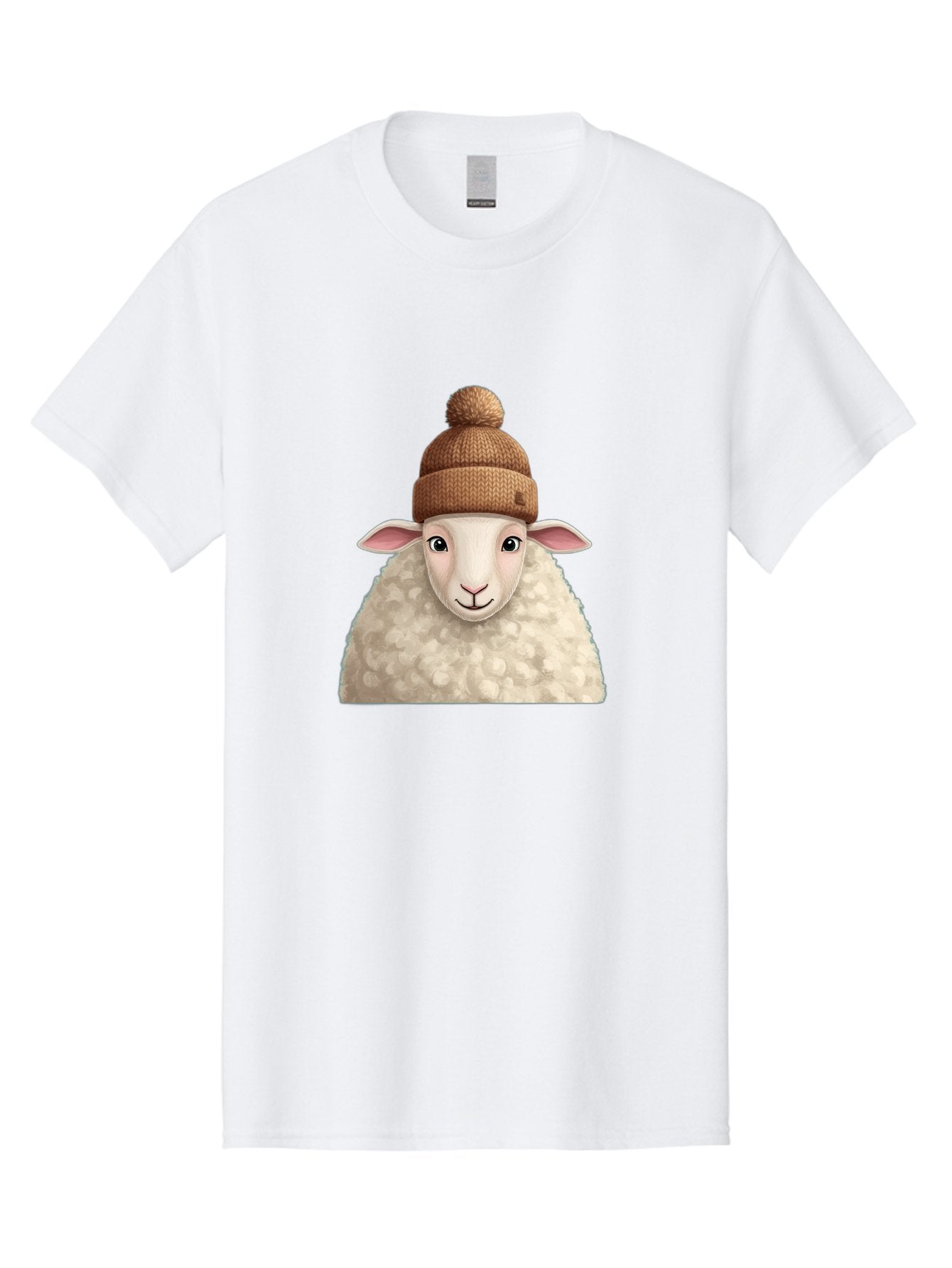 Sheep-With-Beanie Men'S Graphic Tee, 100% Cotton, Comfortable Casual Summer Wear, Machine Washable, Cartoon Sheep, Fluffy Sheep, Sheep Wearing Beanie, Winter Accessories, Cute Animal, Sheep Character, Playful Illustration, Sheep In Hat Bad559
