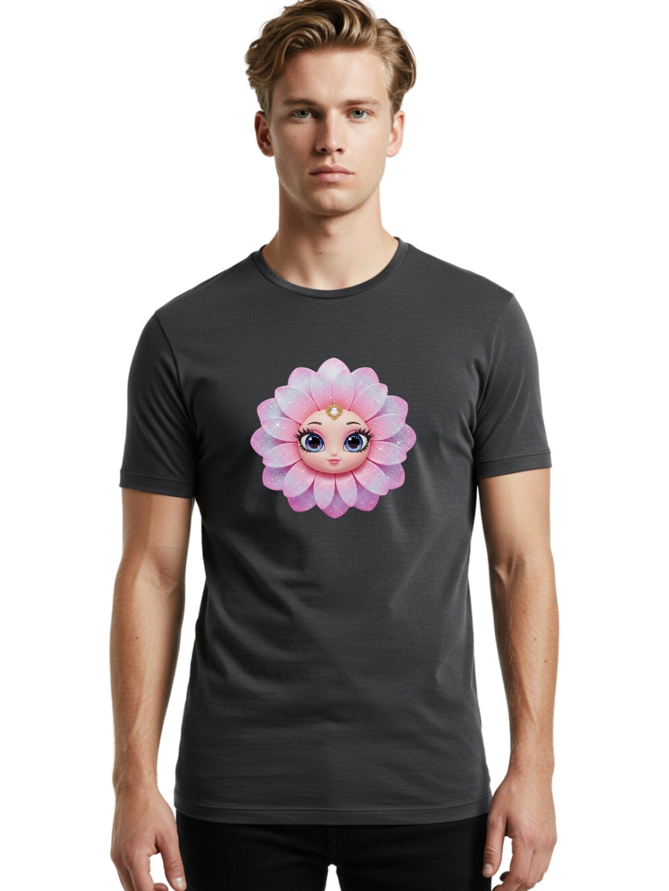 Shopkins-Petal-Blossom Men'S Graphic Tee, 100% Cotton, Comfortable Casual Summer Wear, Machine Washable, L.O.L. Surprise! Doll, Petal Character, Pink Flower, Glittery Petals, Blue Eyes, Mascara Eyelashes, Gemstone Tiara, Cute Face, Bad563 17