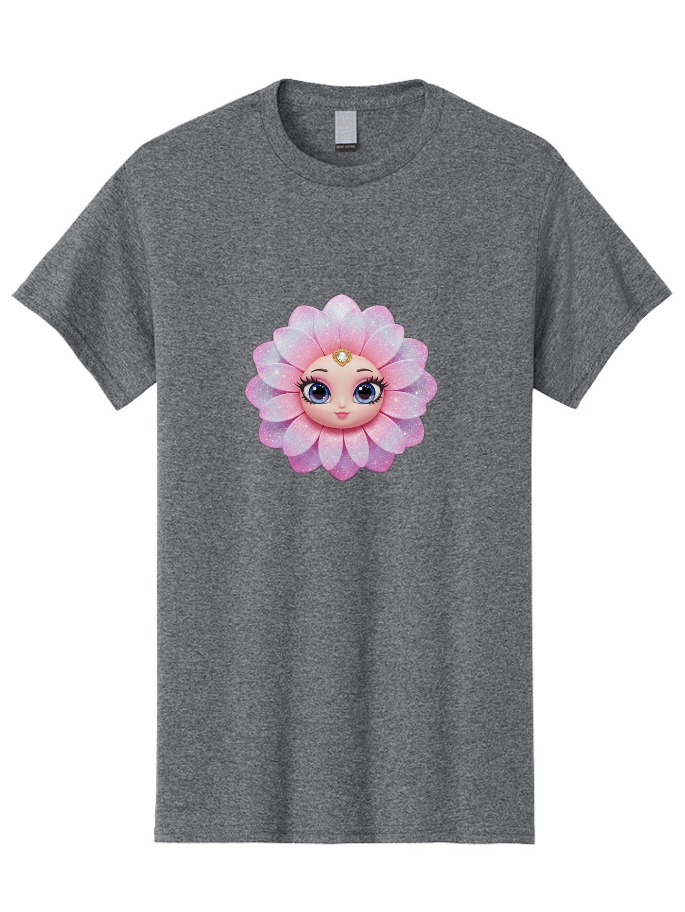 Shopkins-Petal-Blossom Men'S Graphic Tee, 100% Cotton, Comfortable Casual Summer Wear, Machine Washable, L.O.L. Surprise! Doll, Petal Character, Pink Flower, Glittery Petals, Blue Eyes, Mascara Eyelashes, Gemstone Tiara, Cute Face, Bad563 4