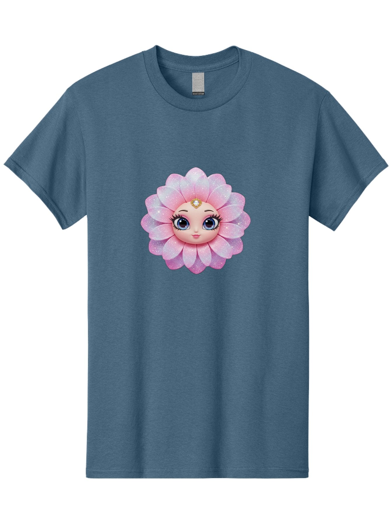Shopkins-Petal-Blossom Men'S Graphic Tee, 100% Cotton, Comfortable Casual Summer Wear, Machine Washable, L.O.L. Surprise! Doll, Petal Character, Pink Flower, Glittery Petals, Blue Eyes, Mascara Eyelashes, Gemstone Tiara, Cute Face, Bad563