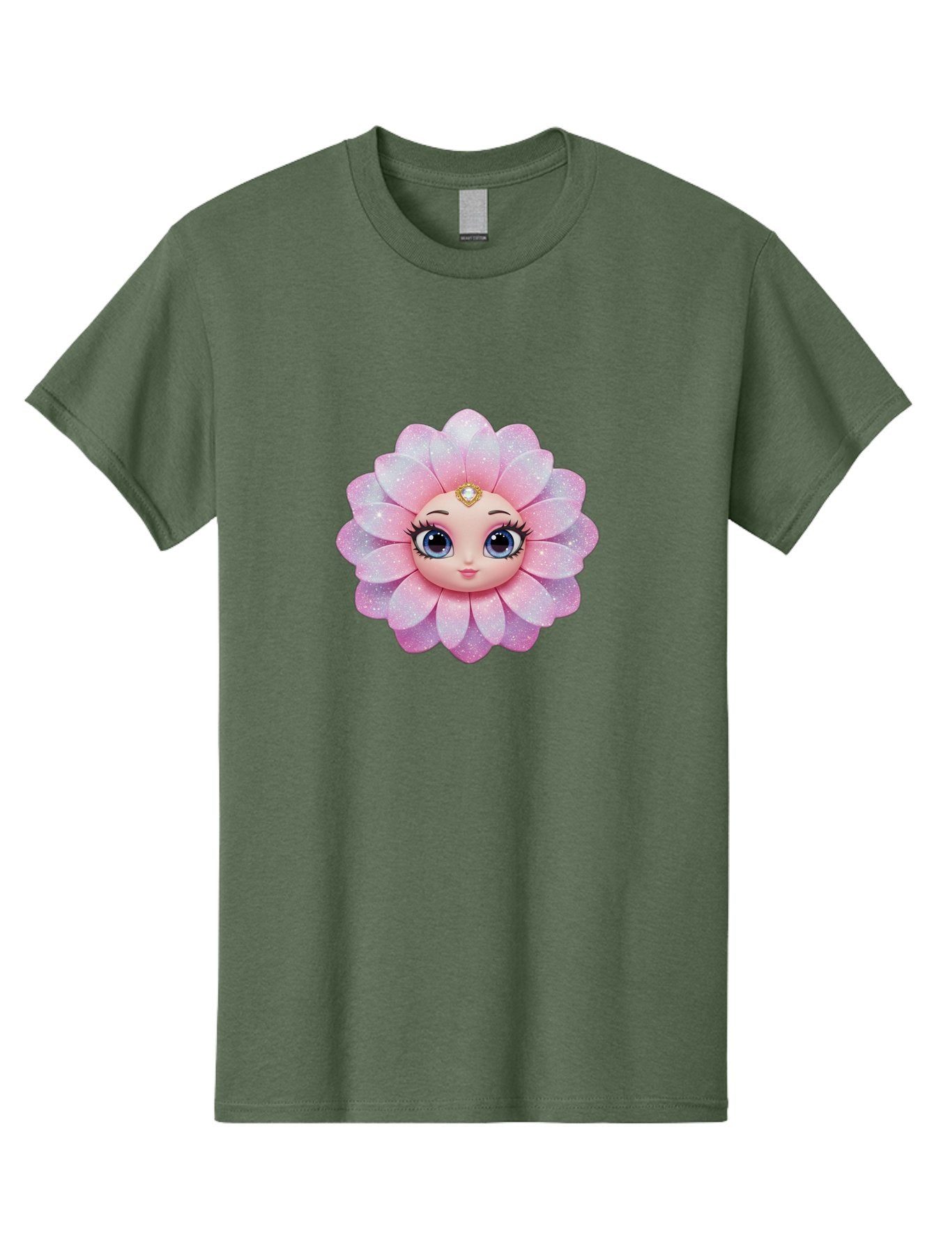 Shopkins-Petal-Blossom Men'S Graphic Tee, 100% Cotton, Comfortable Casual Summer Wear, Machine Washable, L.O.L. Surprise! Doll, Petal Character, Pink Flower, Glittery Petals, Blue Eyes, Mascara Eyelashes, Gemstone Tiara, Cute Face, Bad563