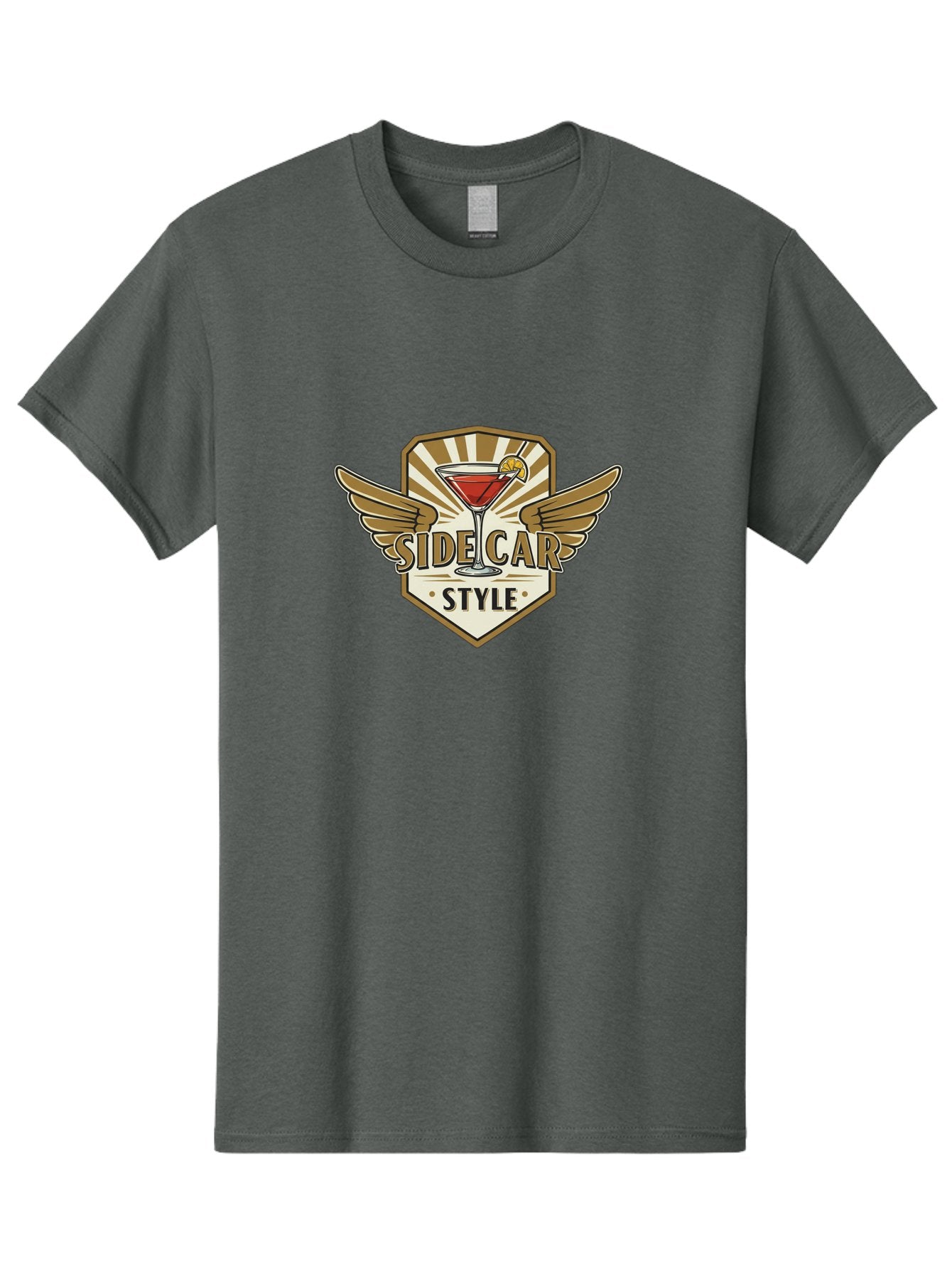 Side-Car-Style Men'S Graphic Tee, 100% Cotton, Comfortable Casual Summer Wear, Machine Washable, Martini Glass, Cocktail Drink, Lemon Slice, Wing Design, Emblem Logo, Vintage Style, Luxury Feel, Barware, Gold Accents, Classic Cocktail Bad564 9