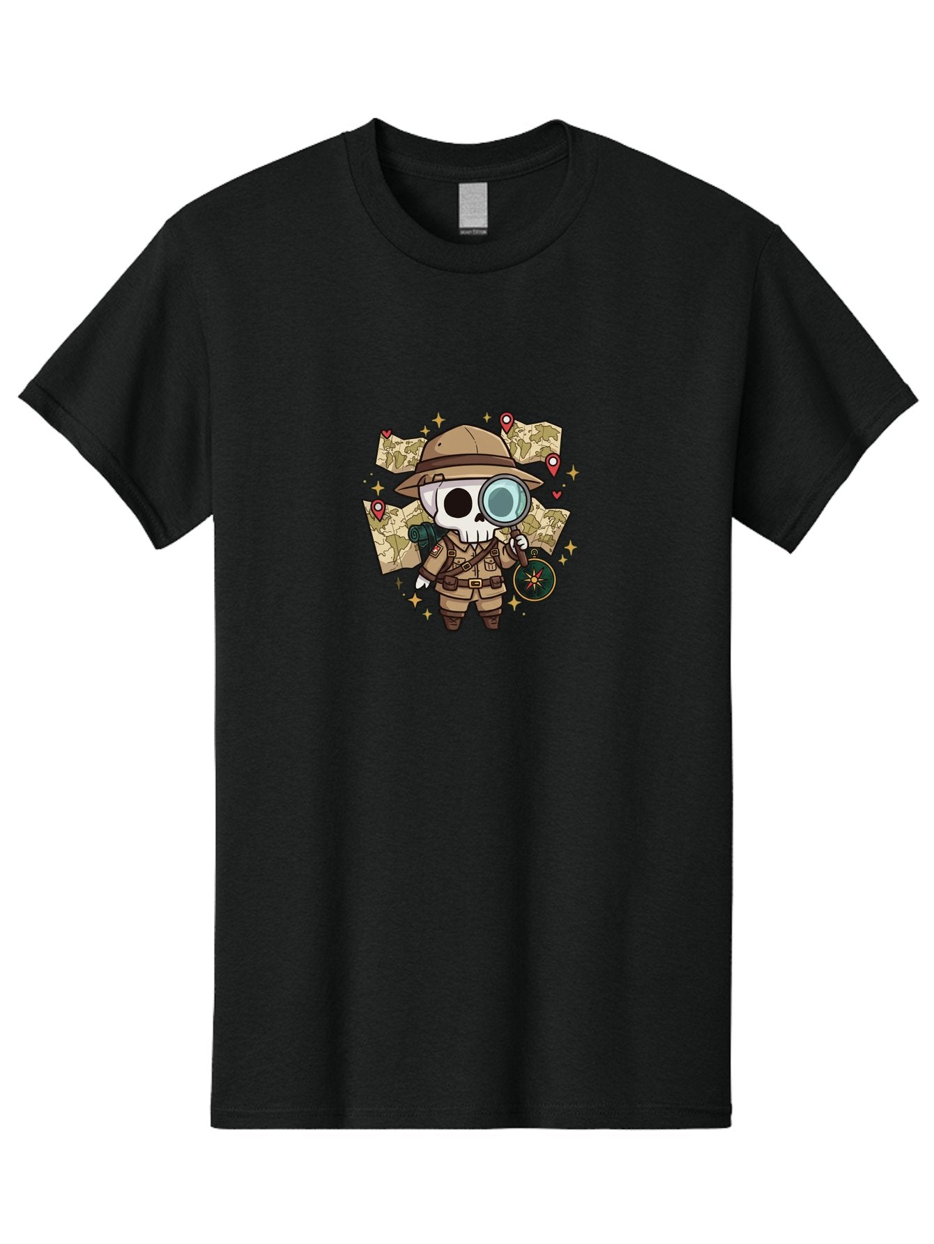 Skeleton-Explorer Men'S Graphic Tee, 100% Cotton, Comfortable Casual Summer Wear, Machine Washable, Cartoon Skeleton, Explorer Outfit, Safari Hat, Magnifying Glass, Map, Compass, Adventure, Discovery, Treasure Hunt, Travel, Exploration, Bad571 12