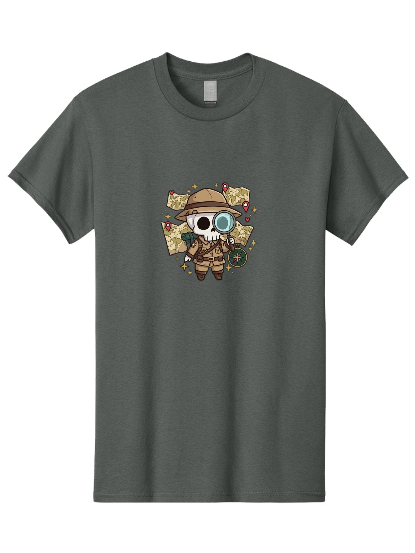 Skeleton-Explorer Men'S Graphic Tee, 100% Cotton, Comfortable Casual Summer Wear, Machine Washable, Cartoon Skeleton, Explorer Outfit, Safari Hat, Magnifying Glass, Map, Compass, Adventure, Discovery, Treasure Hunt, Travel, Exploration, Bad571 13