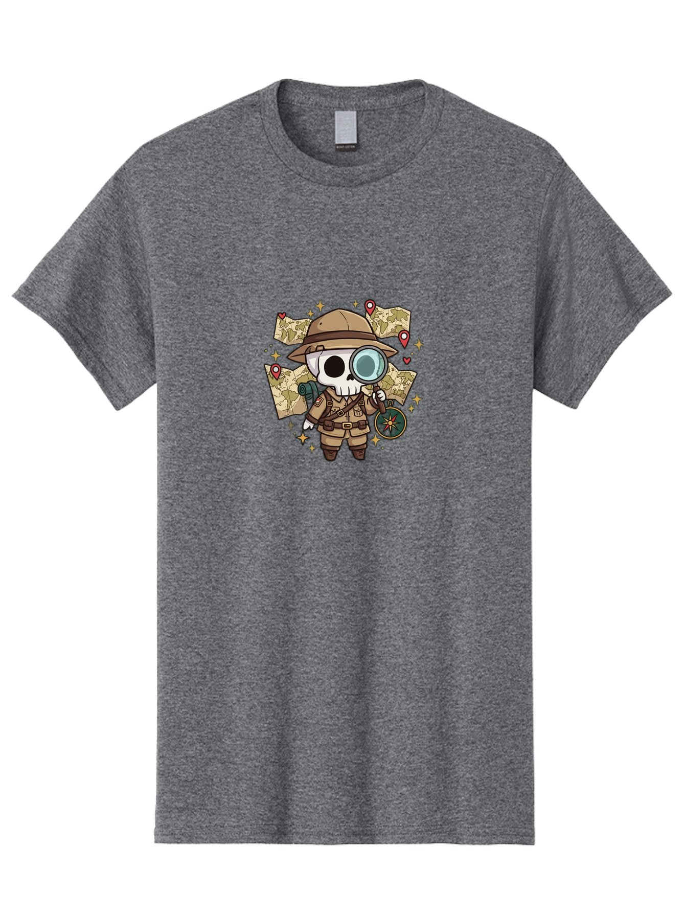 Skeleton-Explorer Men'S Graphic Tee, 100% Cotton, Comfortable Casual Summer Wear, Machine Washable, Cartoon Skeleton, Explorer Outfit, Safari Hat, Magnifying Glass, Map, Compass, Adventure, Discovery, Treasure Hunt, Travel, Exploration, Bad571 7