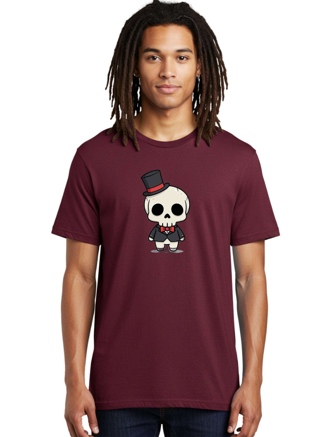 Skeleton-Gentleman Men'S Graphic Tee, 100% Cotton, Comfortable Casual Summer Wear, Machine Washable, Cartoon Skeleton, Gentleman Attire, Top Hat, Bow Tie, Spooky Chic, Halloween Style, Formal Wear, Skull Character, Kawaii Aesthetic, Bad572 23