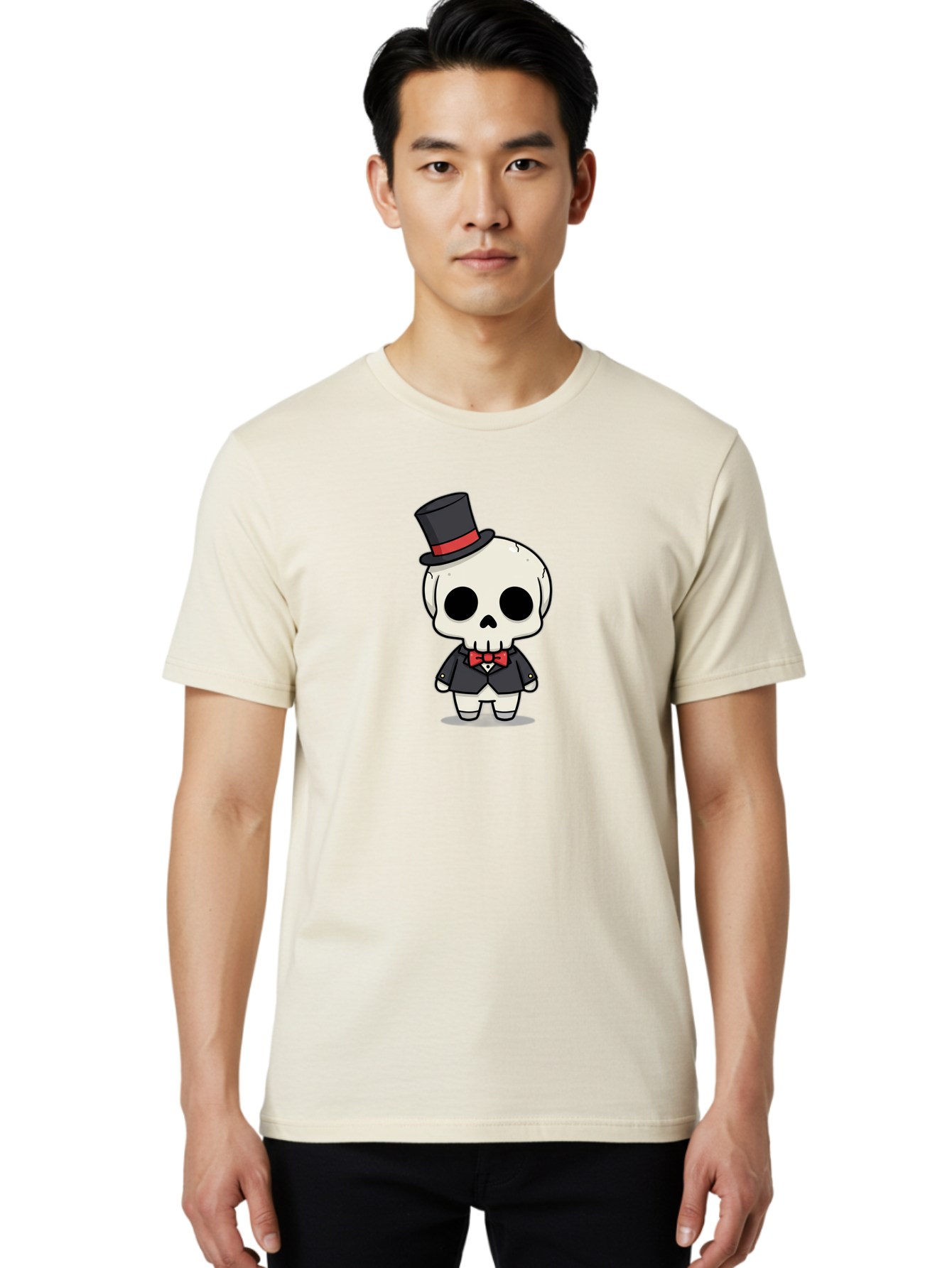 Skeleton-Gentleman Men'S Graphic Tee, 100% Cotton, Comfortable Casual Summer Wear, Machine Washable, Cartoon Skeleton, Gentleman Attire, Top Hat, Bow Tie, Spooky Chic, Halloween Style, Formal Wear, Skull Character, Kawaii Aesthetic, Bad572 30